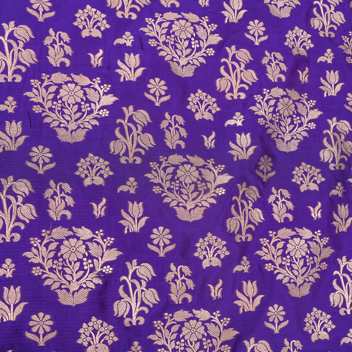 Violet Gold Floral Bouquet Jamawar Silk Fabric