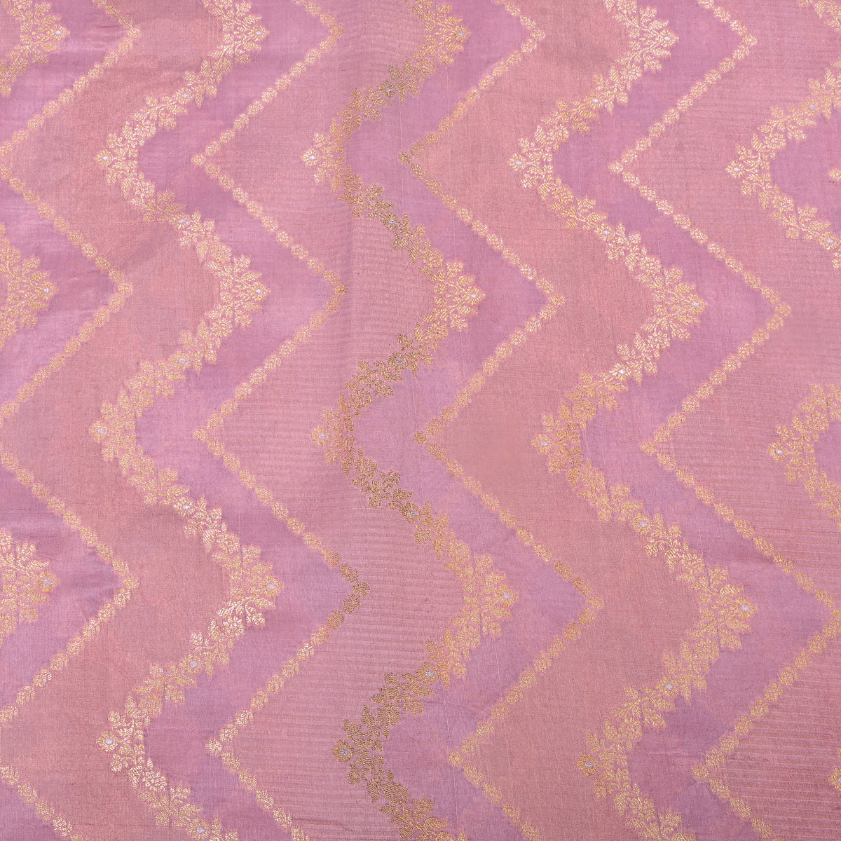 Orchid Purple Gold Zari Zigzag Banarasi Silk Fabric