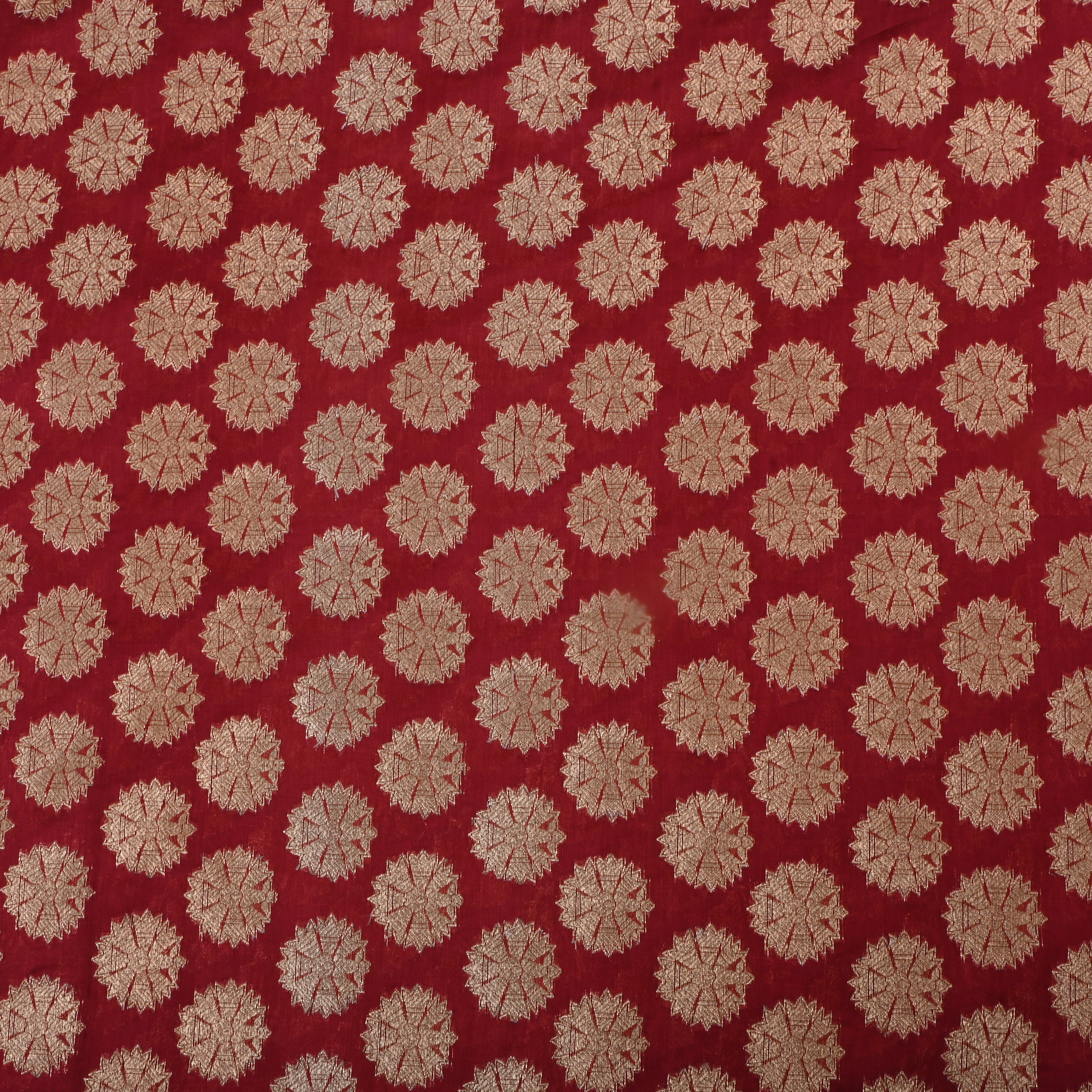 Ruby Red Jamawar Silk Fabric With Motifs