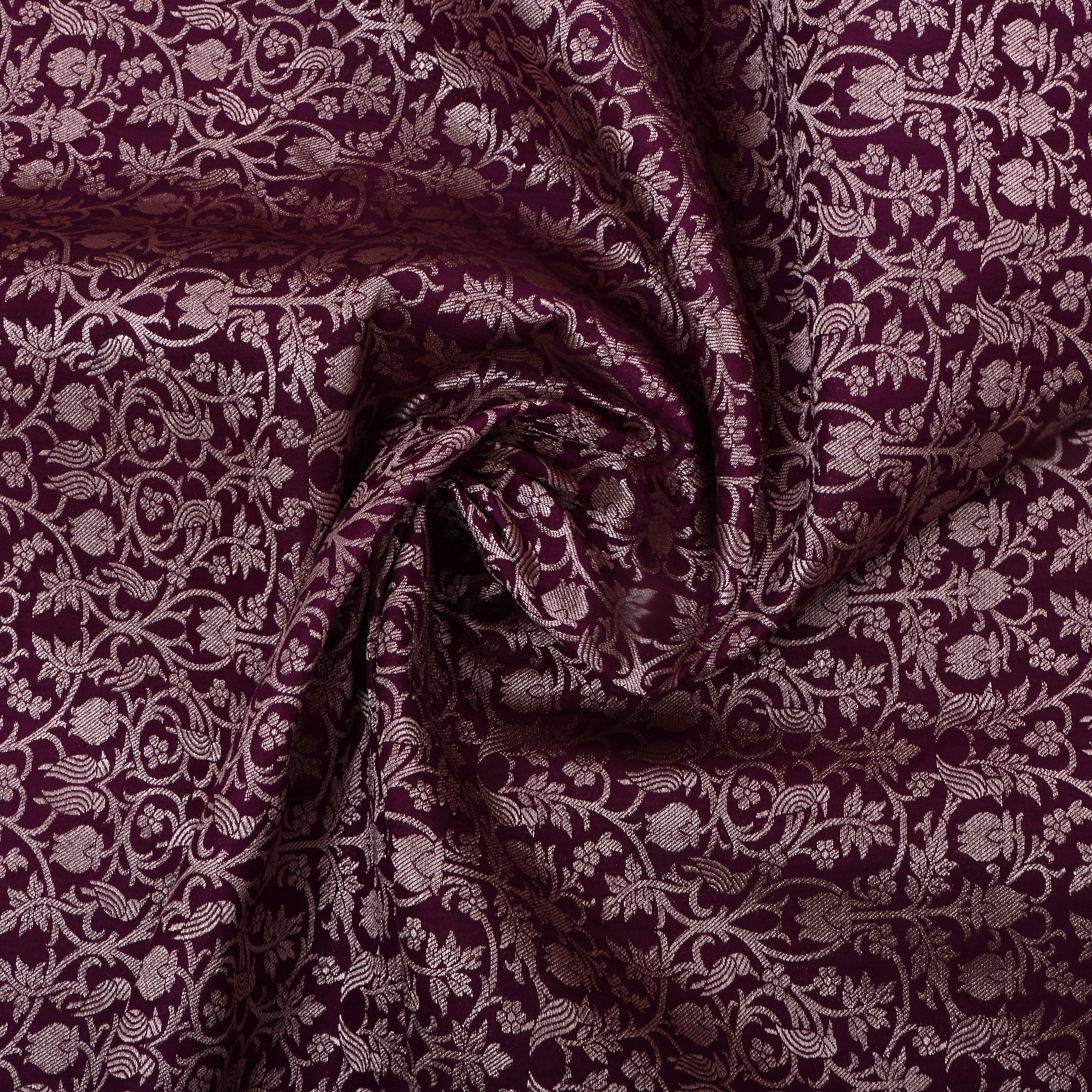 Wine Berry Jamawar Silk Fabric With Jaal Design