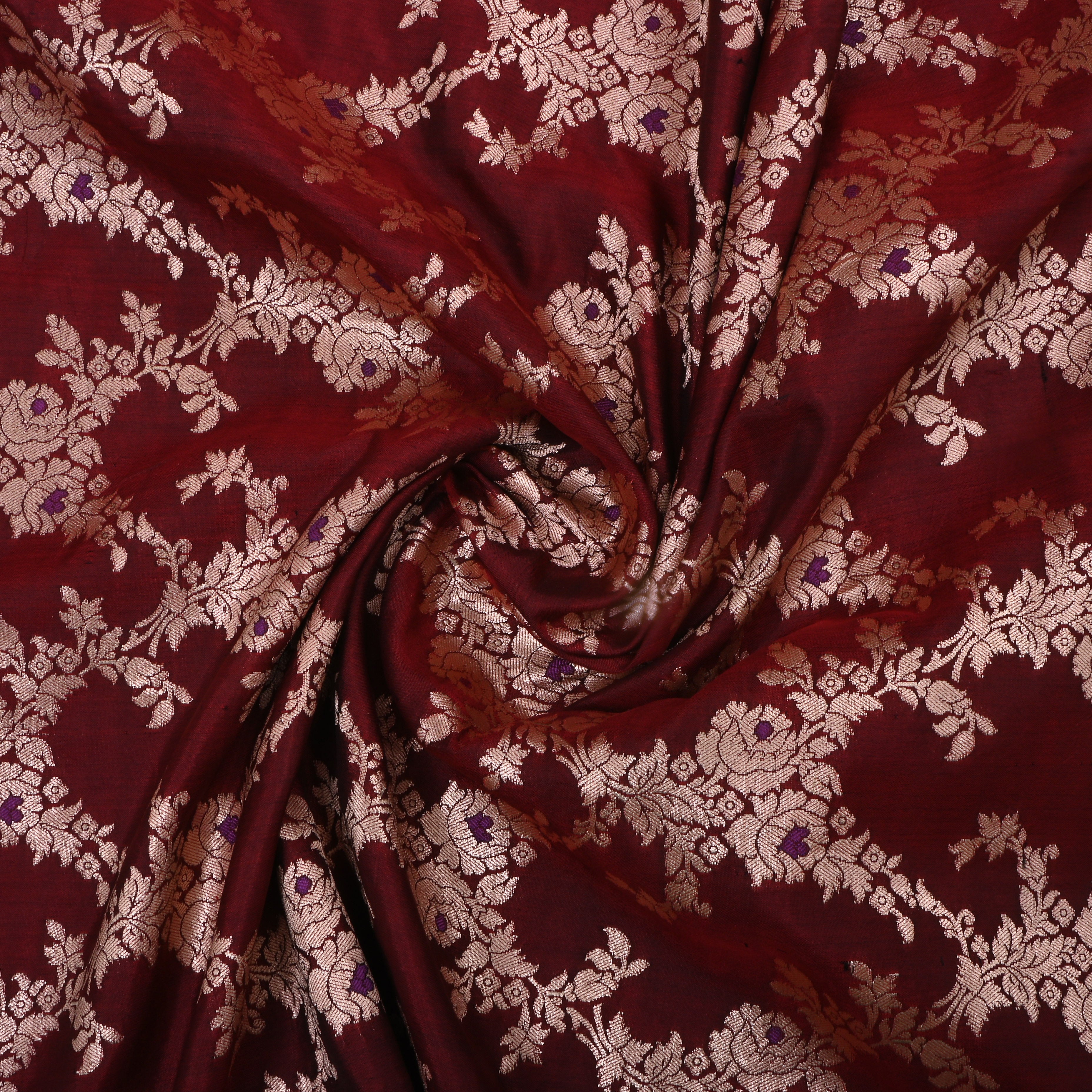 Maroon Oak Jamawar Silk Fabric With Floral Jaal