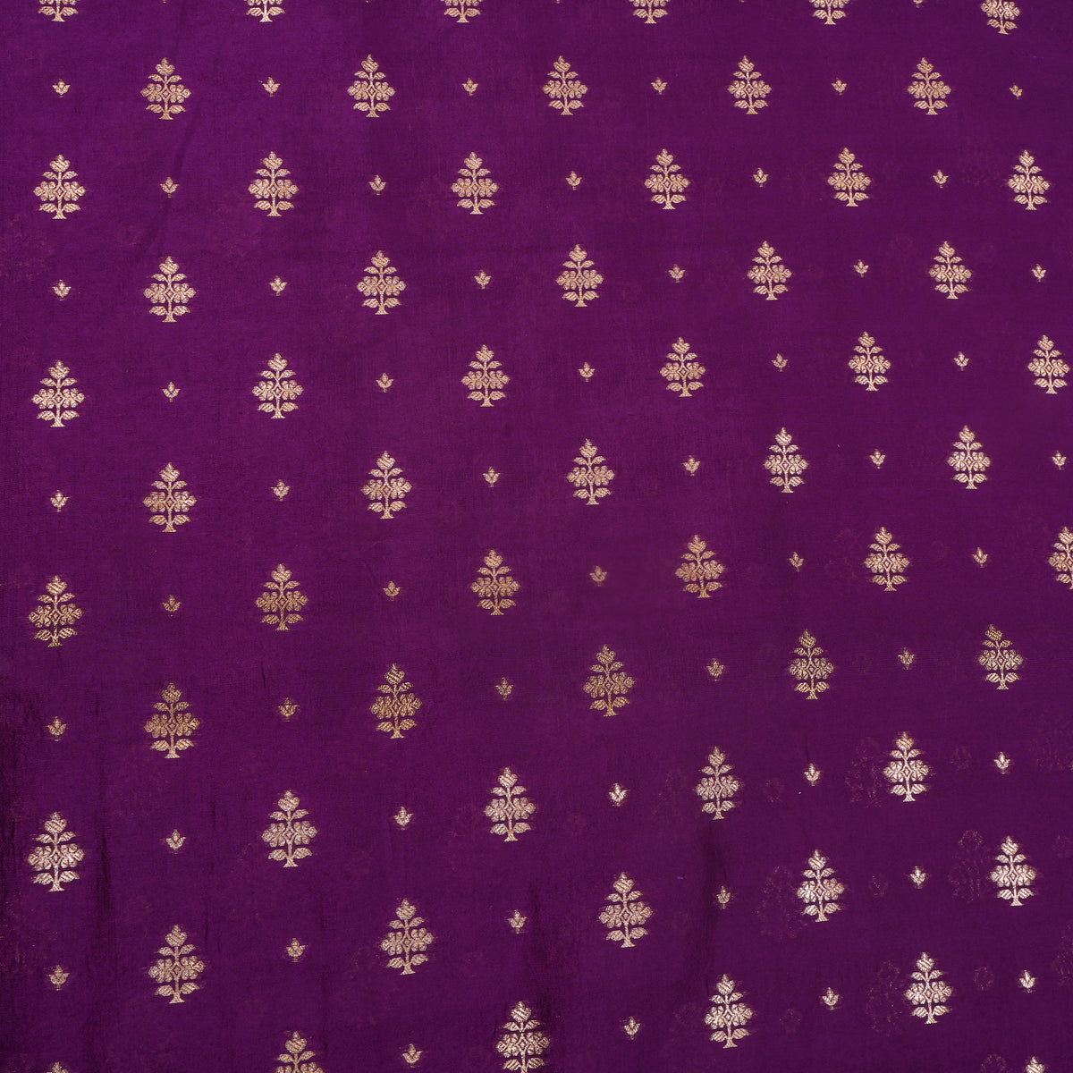 Eggplant Purple Gold Zari Butti Jamawar Silk Fabric