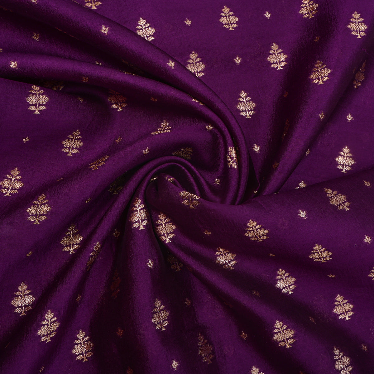 Eggplant Purple Gold Zari Butti Jamawar Silk Fabric