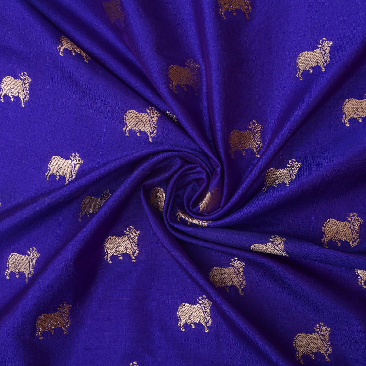 Brigh Blue Silver Zari Cow Butti Jamawar Silk Fabric