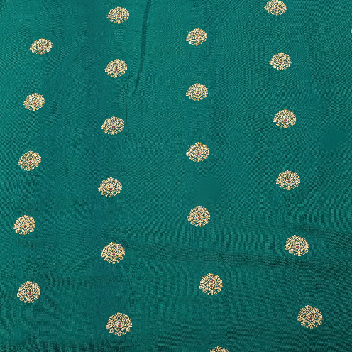 Peacock Green Zari Butti Self Weave Banarasi Silk Fabric