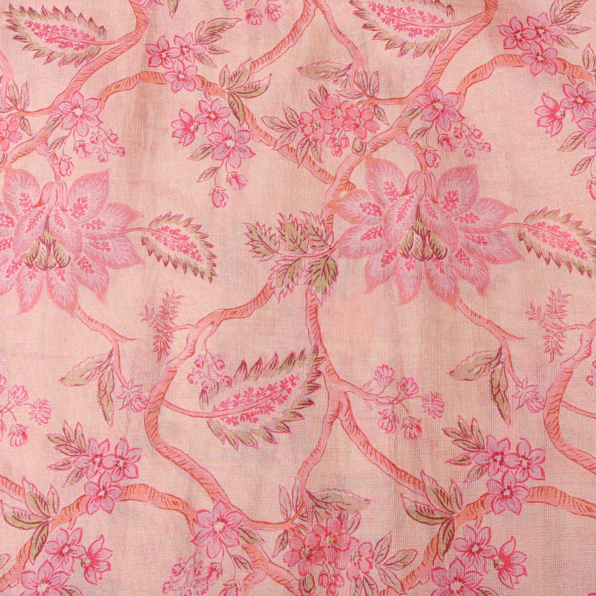 Apricot Peach Floral Vine Print Tissue Fabric