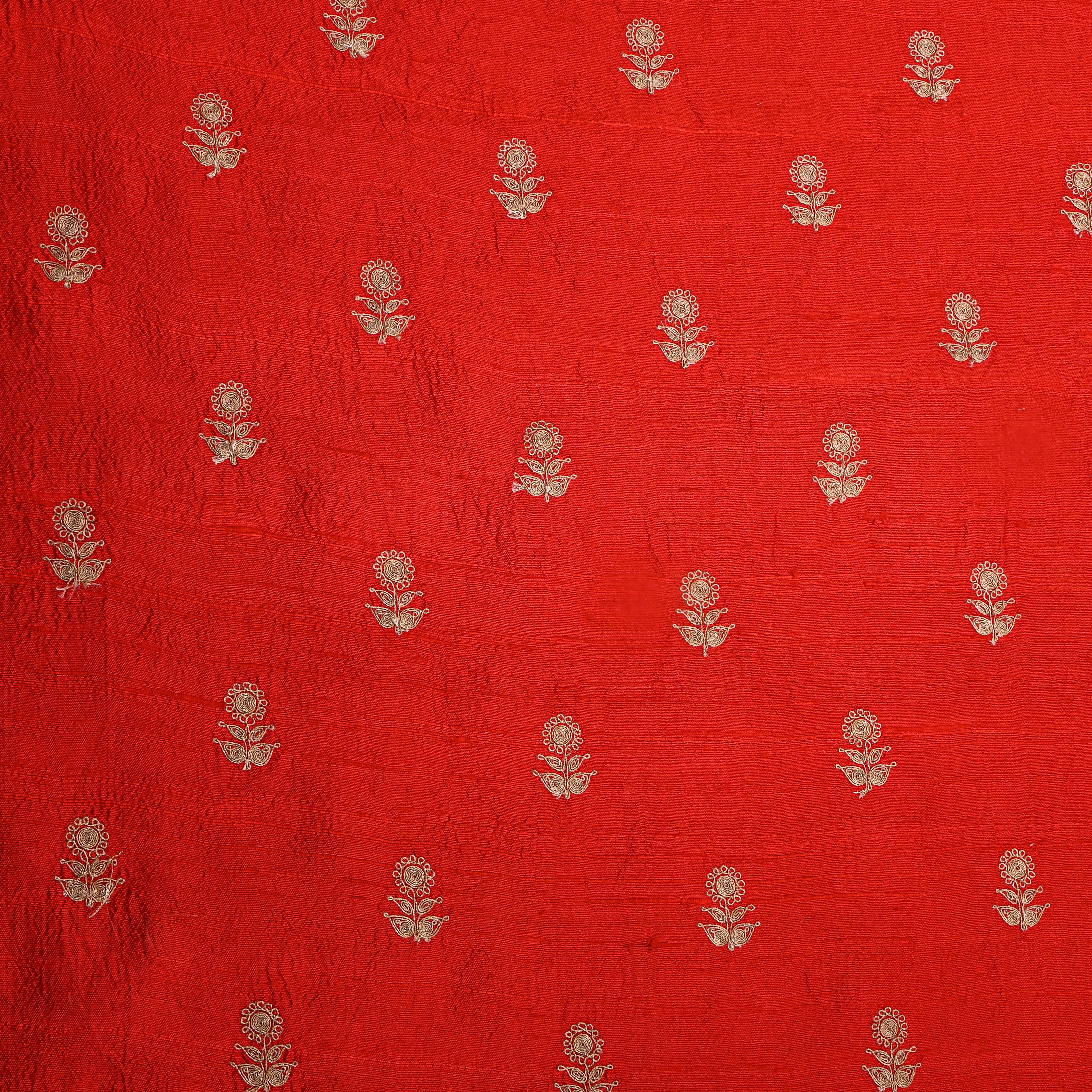 Red Zari Butti Embroidered Raw Silk