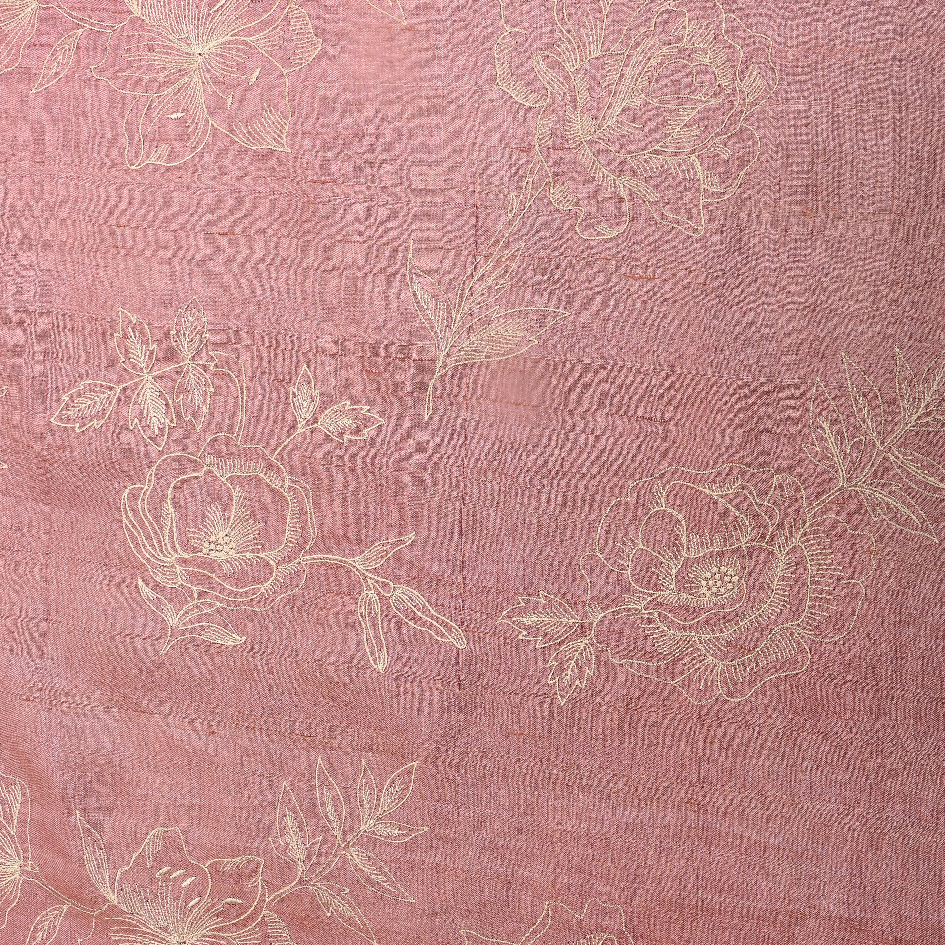 Light Pink Floral Embroidery Tussar Fabric