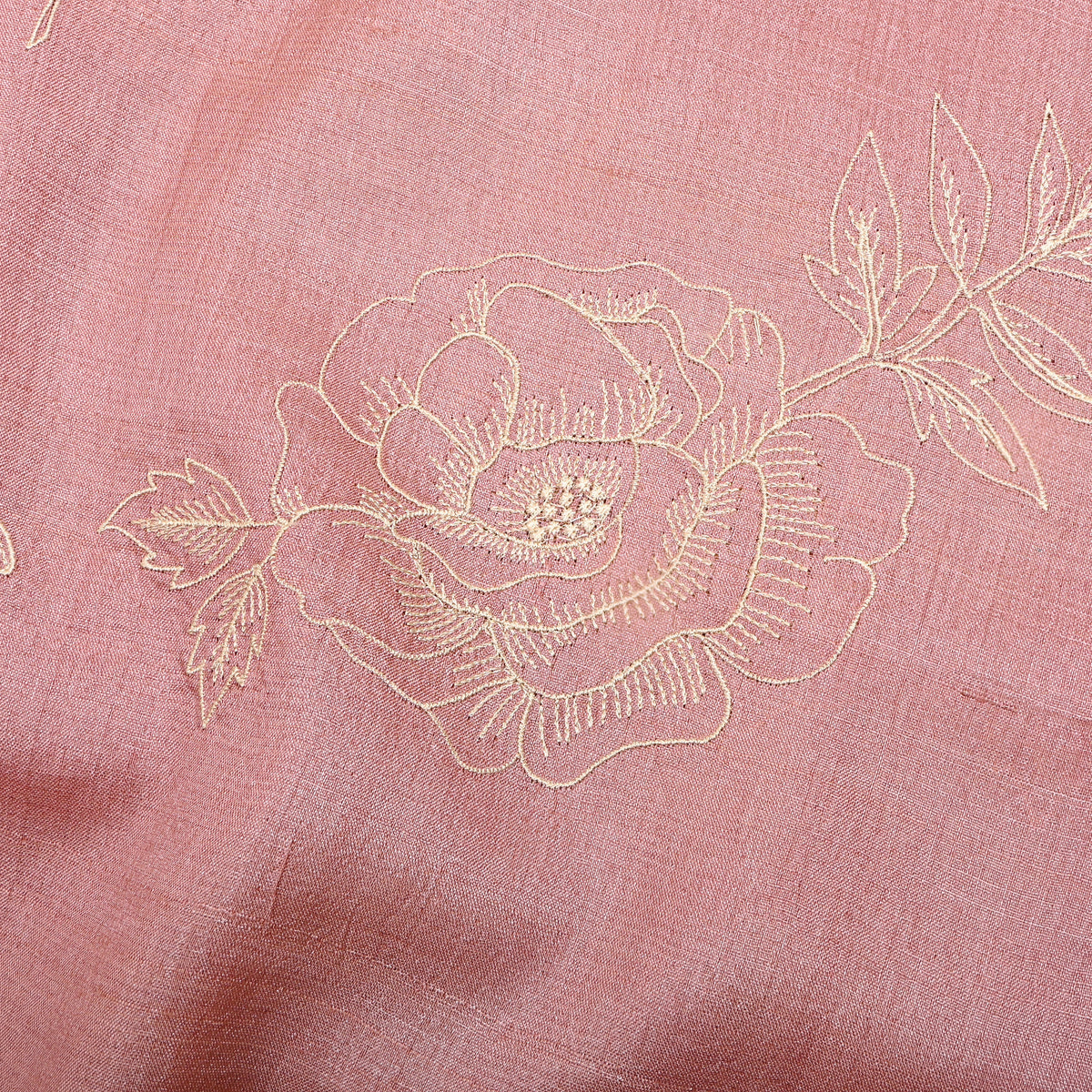 Light Pink Floral Embroidery Tussar Fabric