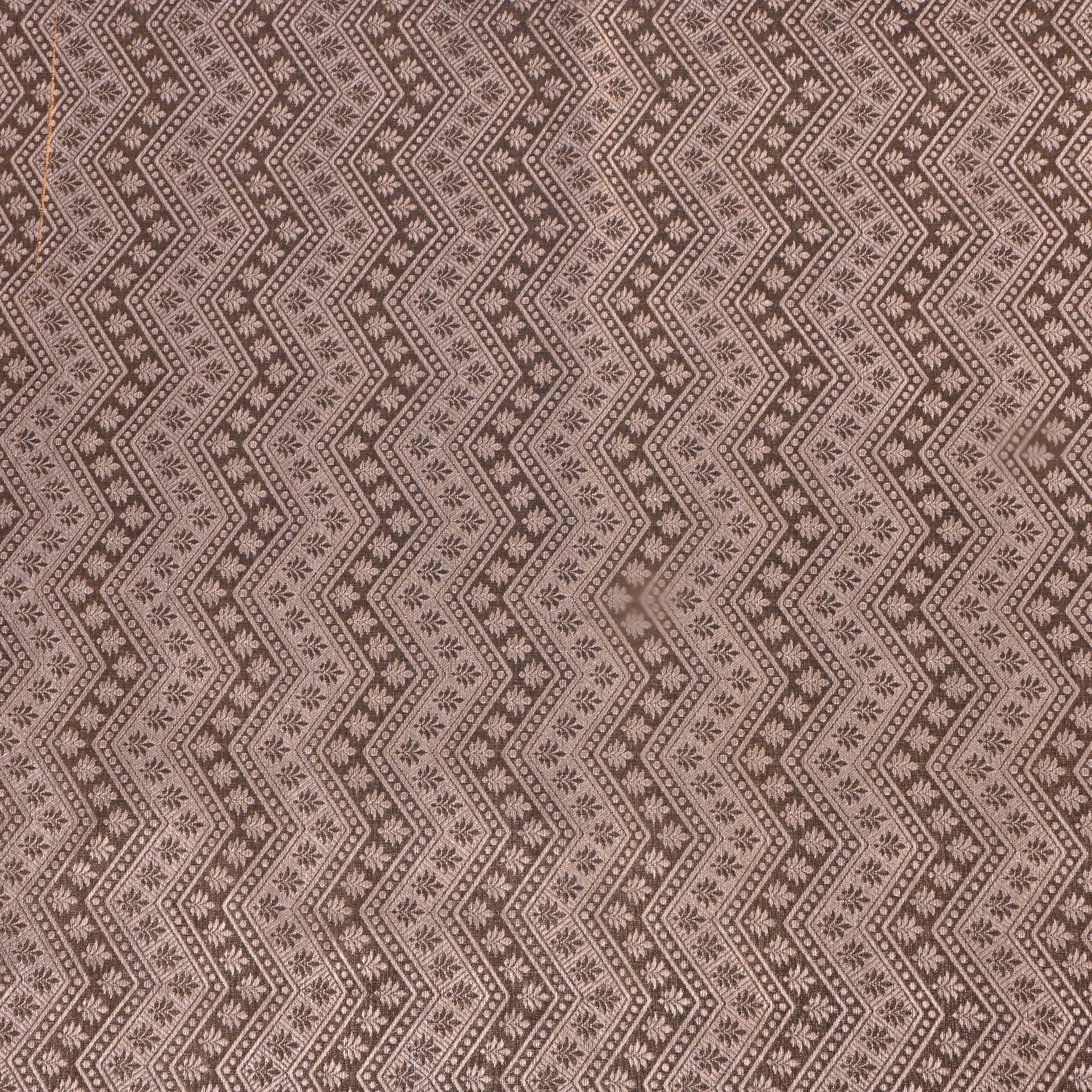 Brown Jamawar Silk Fabric With Zig-Zag Pattern