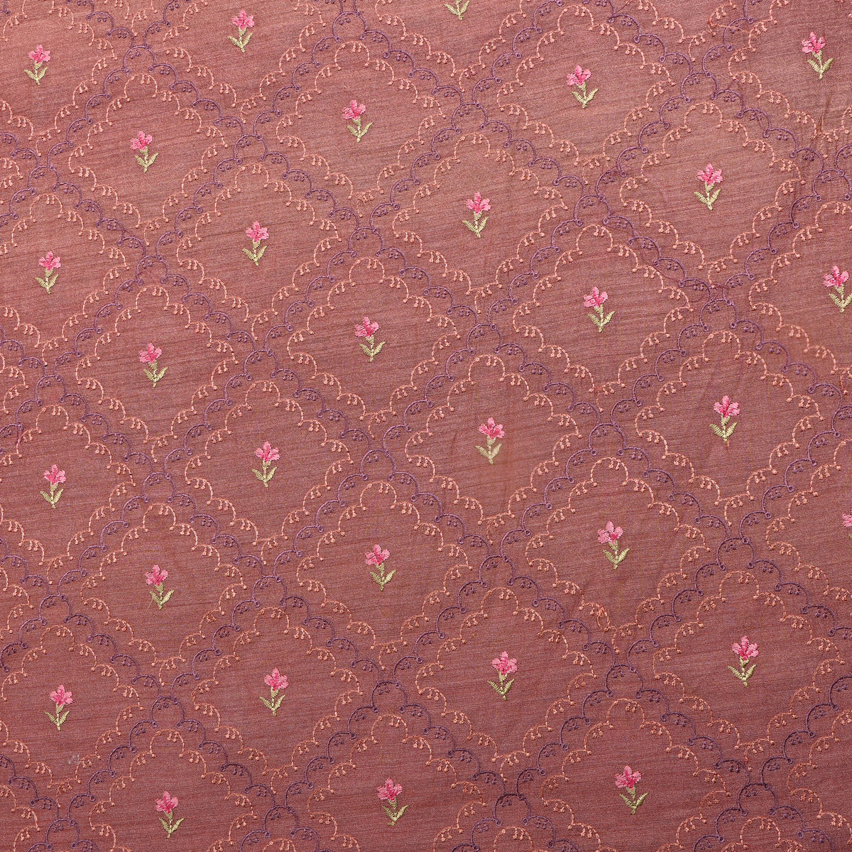 Dusty Pink Floral Embroidery Tussar Fabric