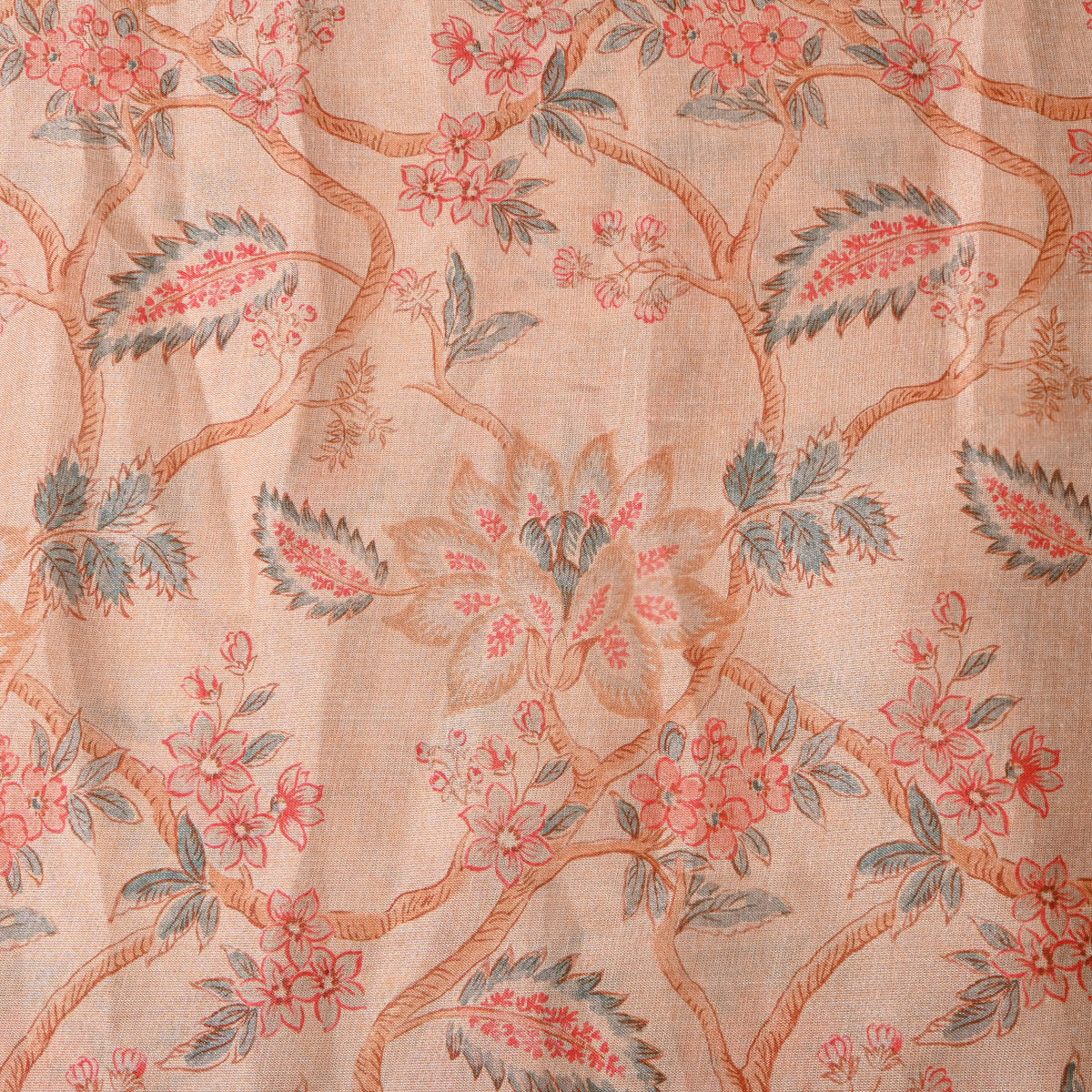 Sand Beige Floral Vine Print Tissue Fabric