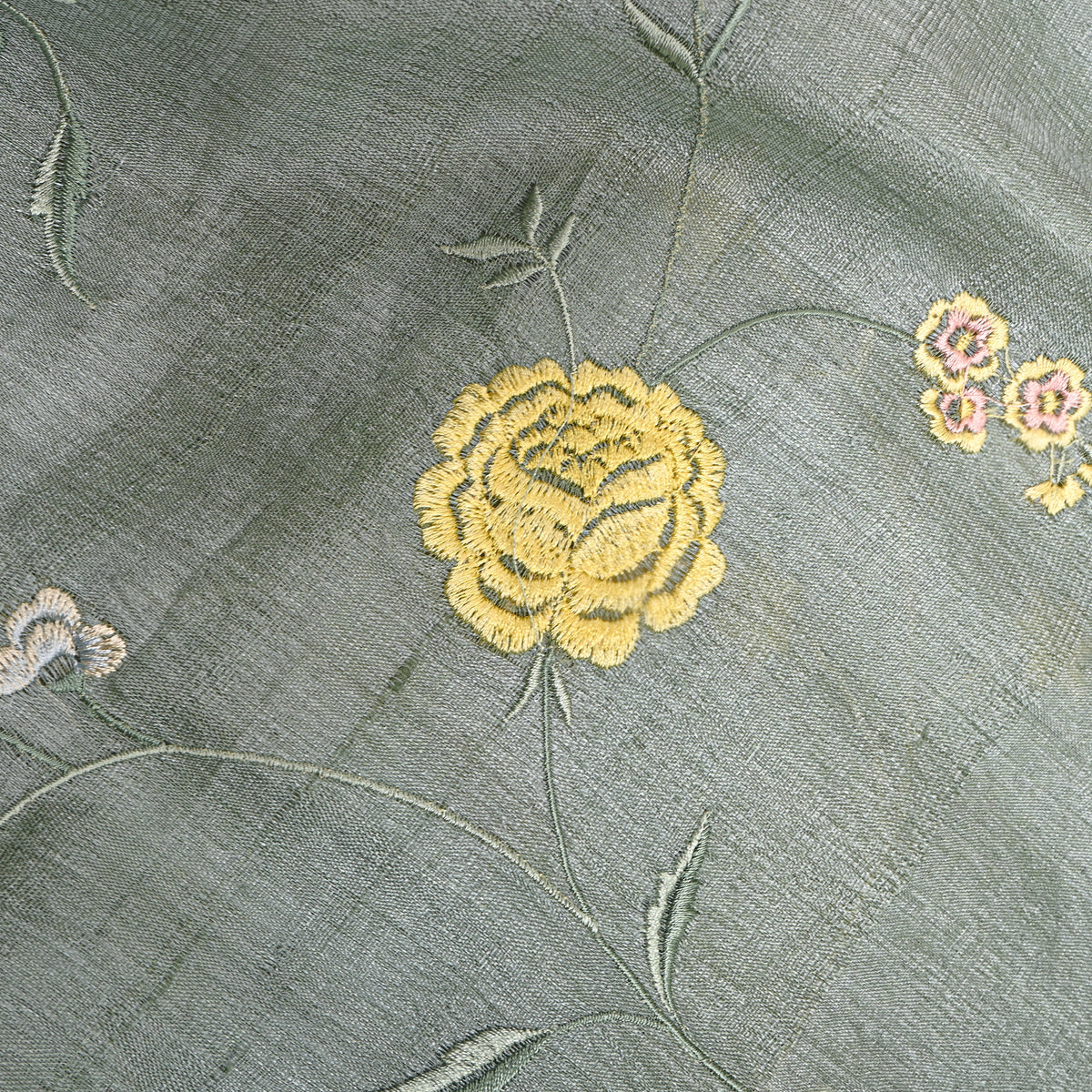 Silver Gray Floral Jaal Thread Work Tussar Silk Fabric.