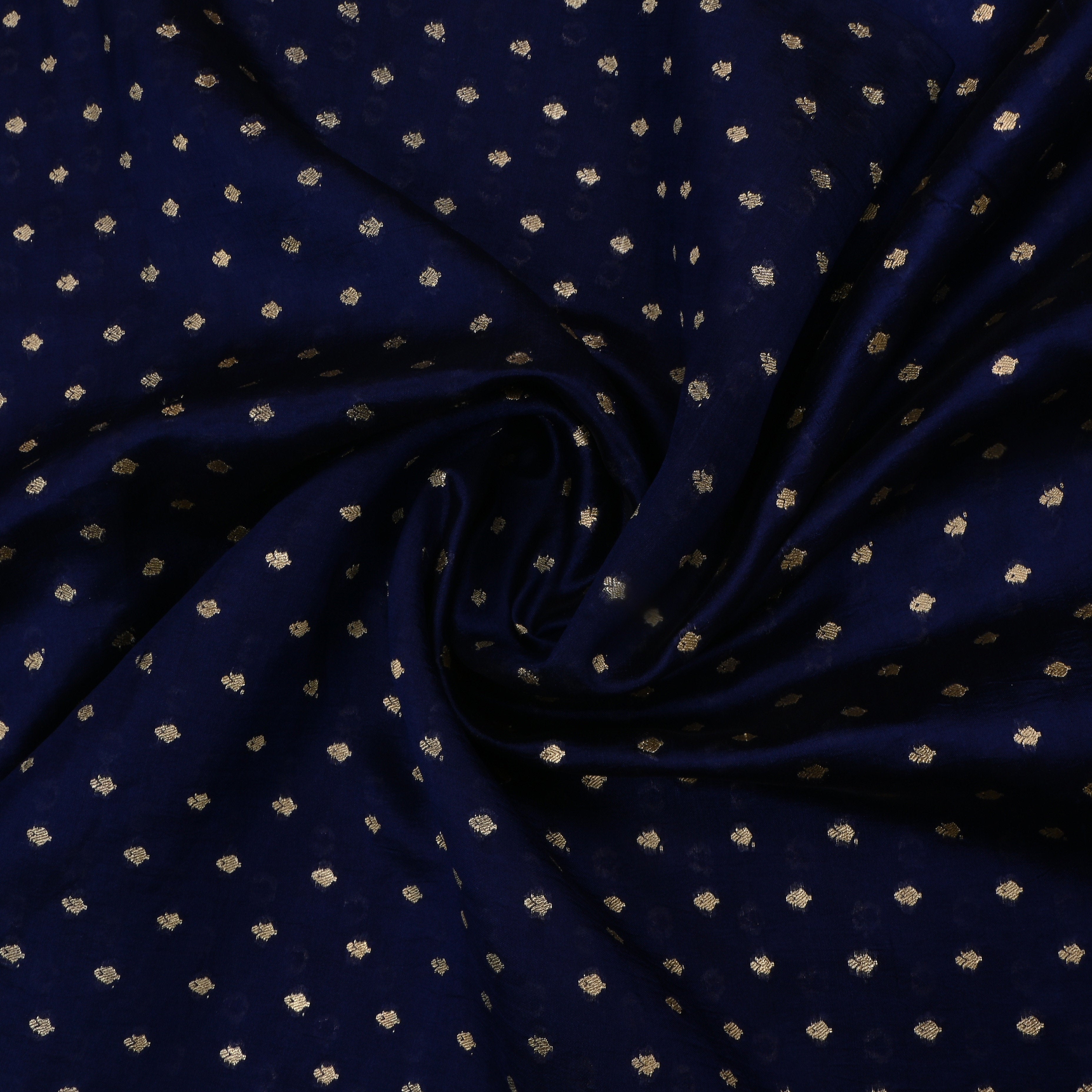 Dark Navy Jamawar Silk Fabric With Butti'S
