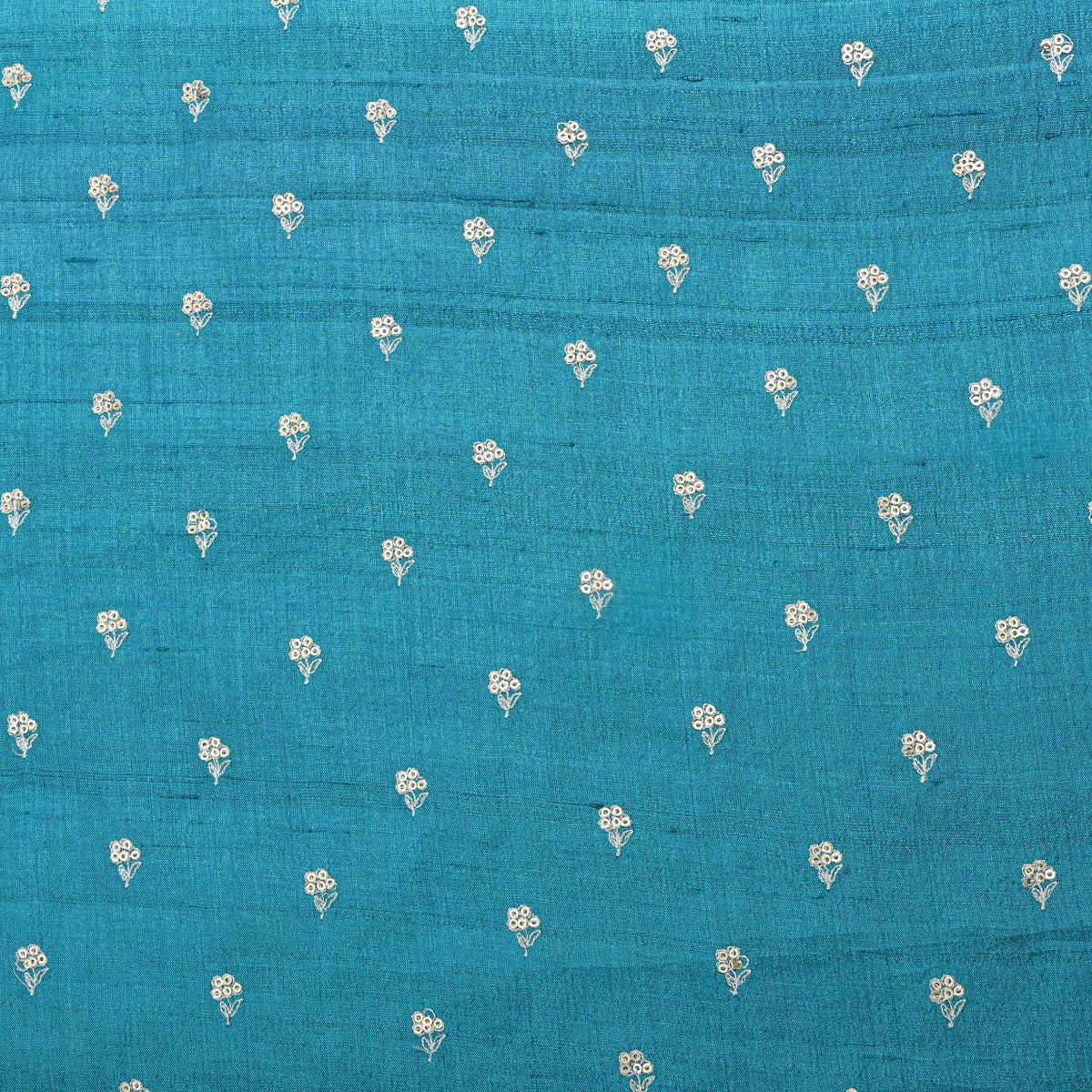 Teal Blue Butti Embroidered Tussar Silk