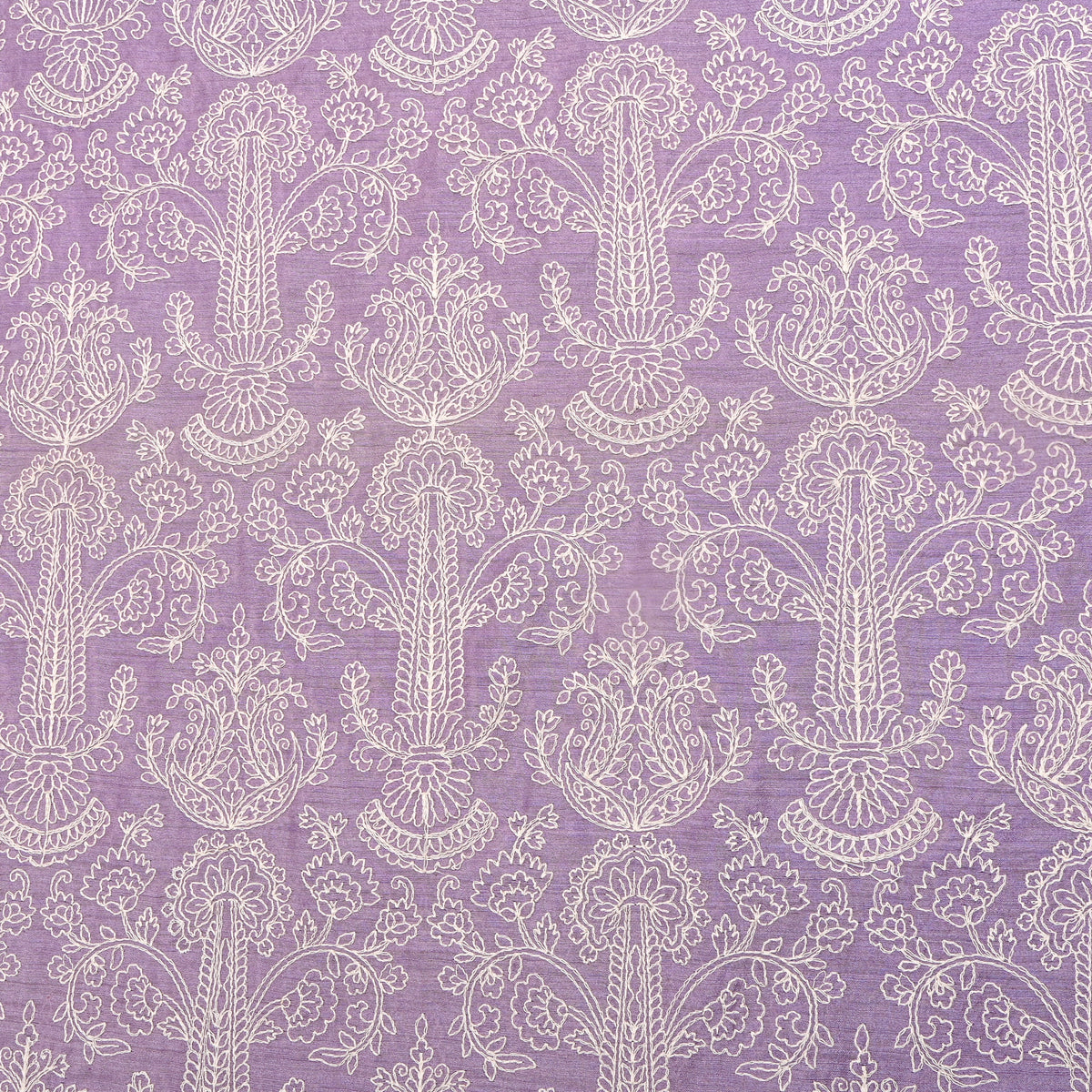 Bright Lavender Geometric Embroidery Munga Tussar Fabric