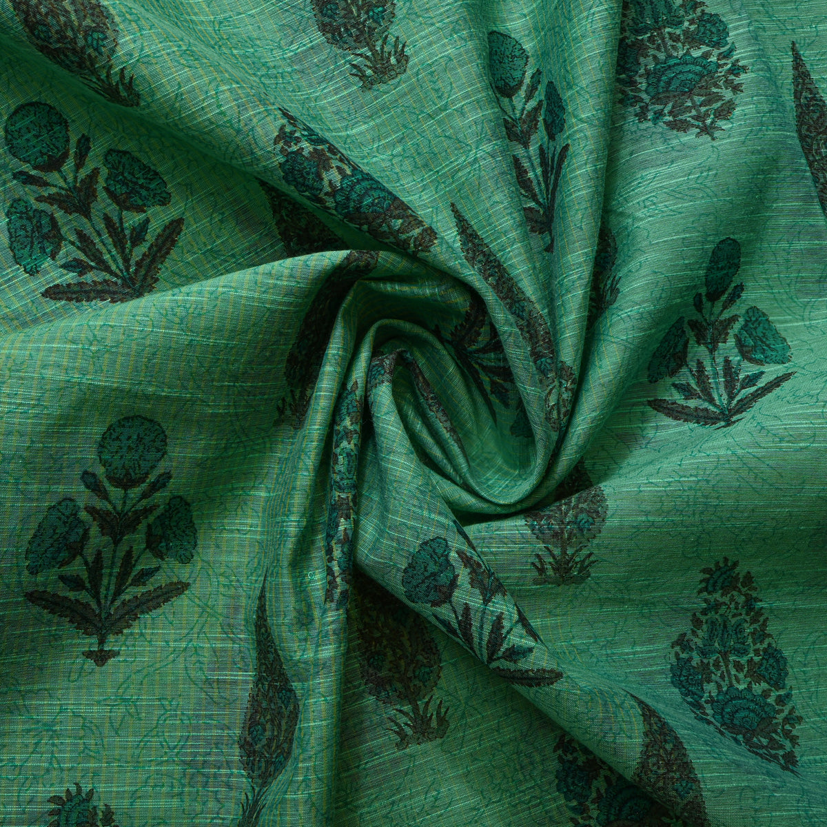 Jade Green Cypress Floral Butti Print Fabric