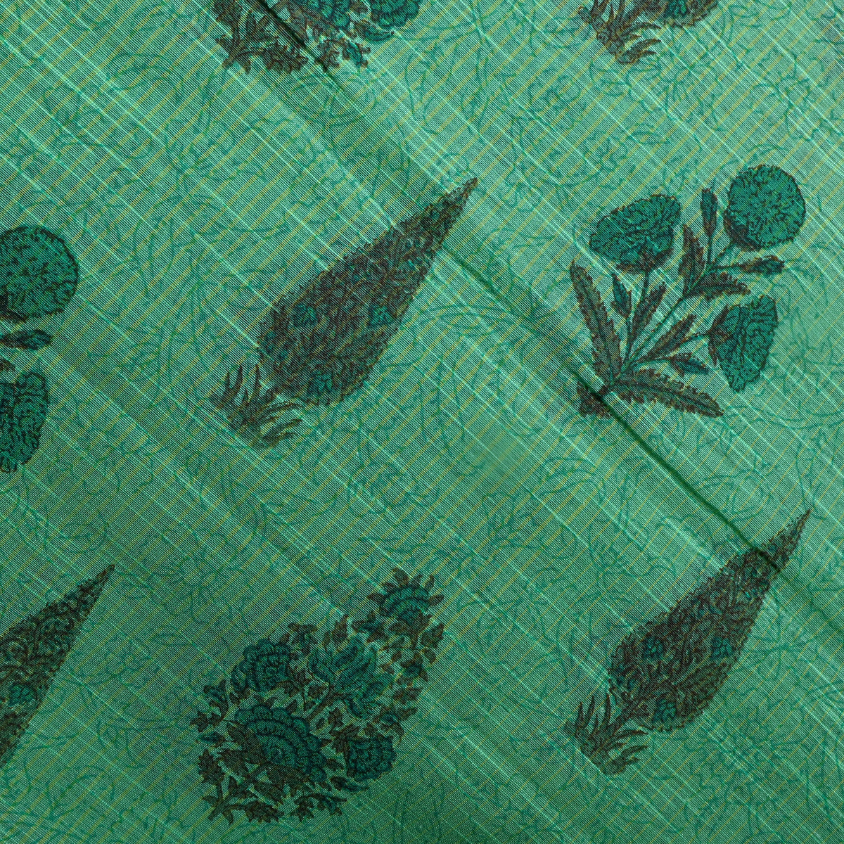 Jade Green Cypress Floral Butti Print Fabric
