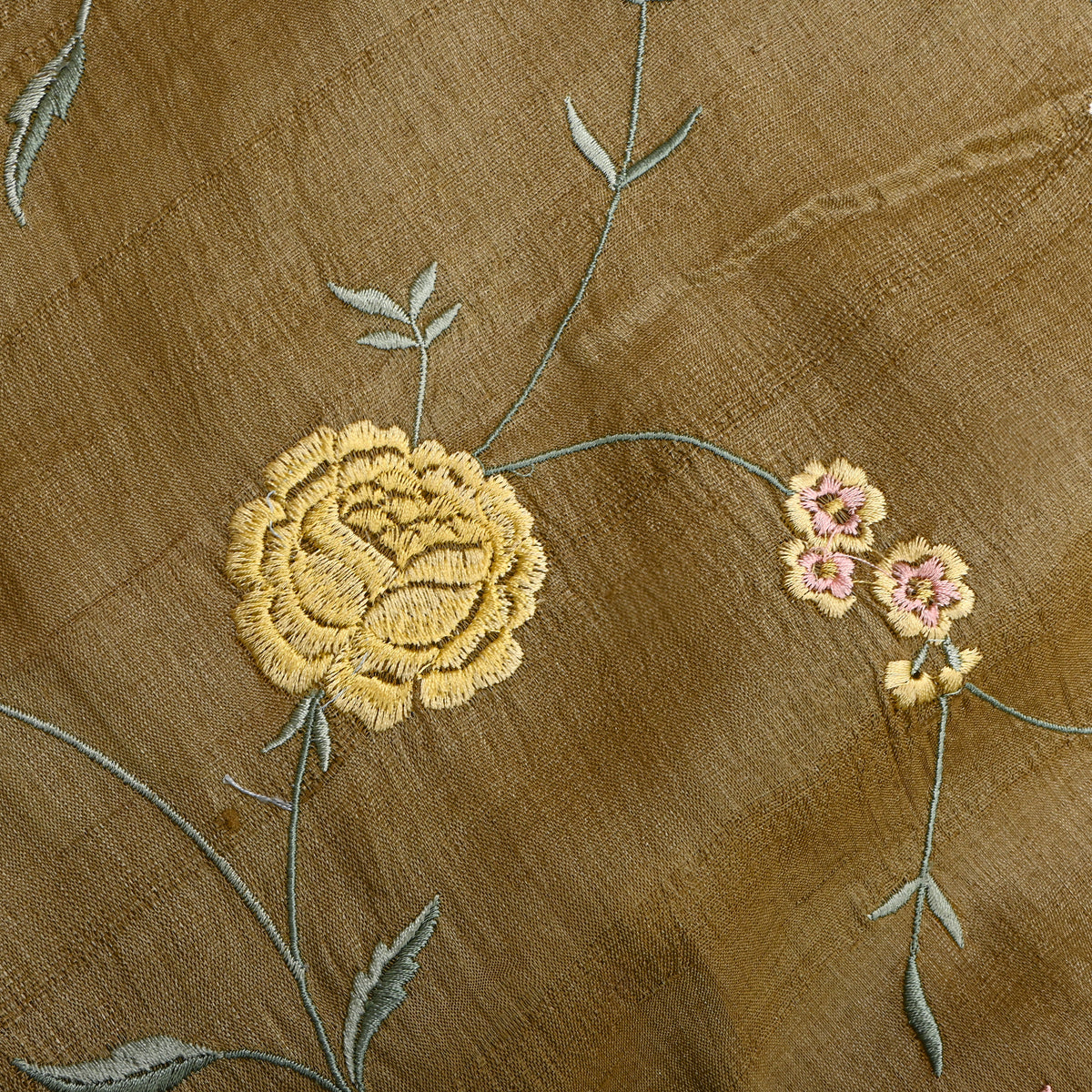 Sand Beige Floral Jaal Thread Work Embroidery Tussar Silk Fabric