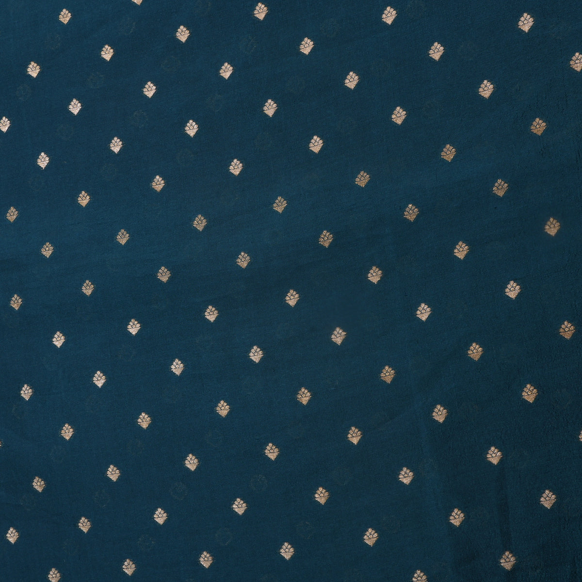 Peacock Blue Gold Butti Self Weave Jamawar Silk Fabric