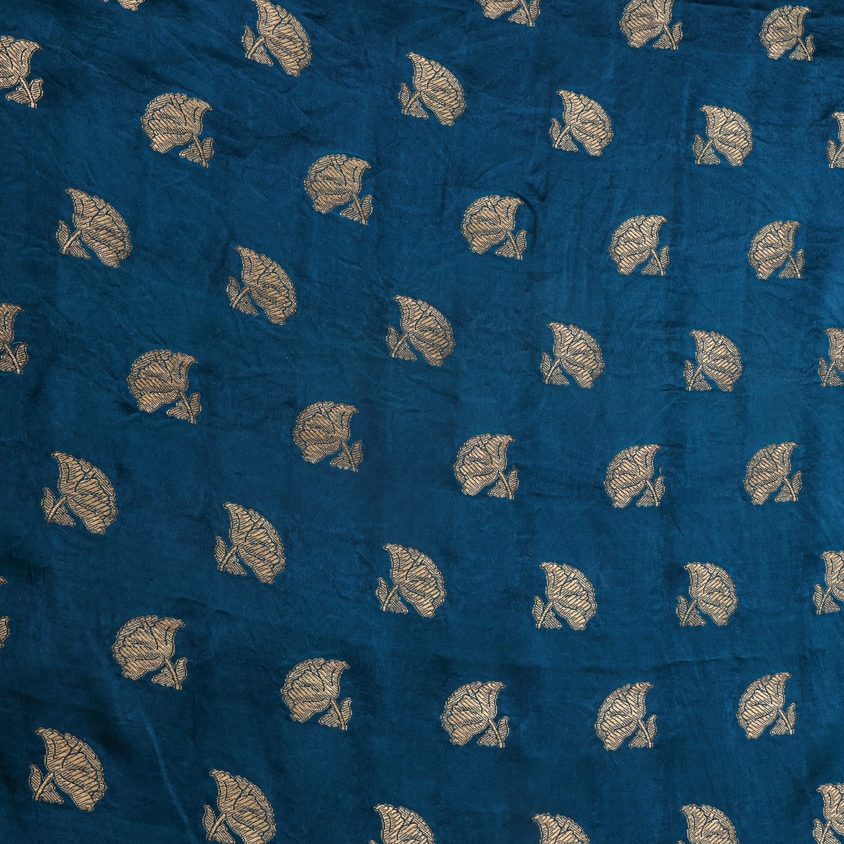 Teal Gold ZariLarge Floral Butti Jamawar Silk Fabric