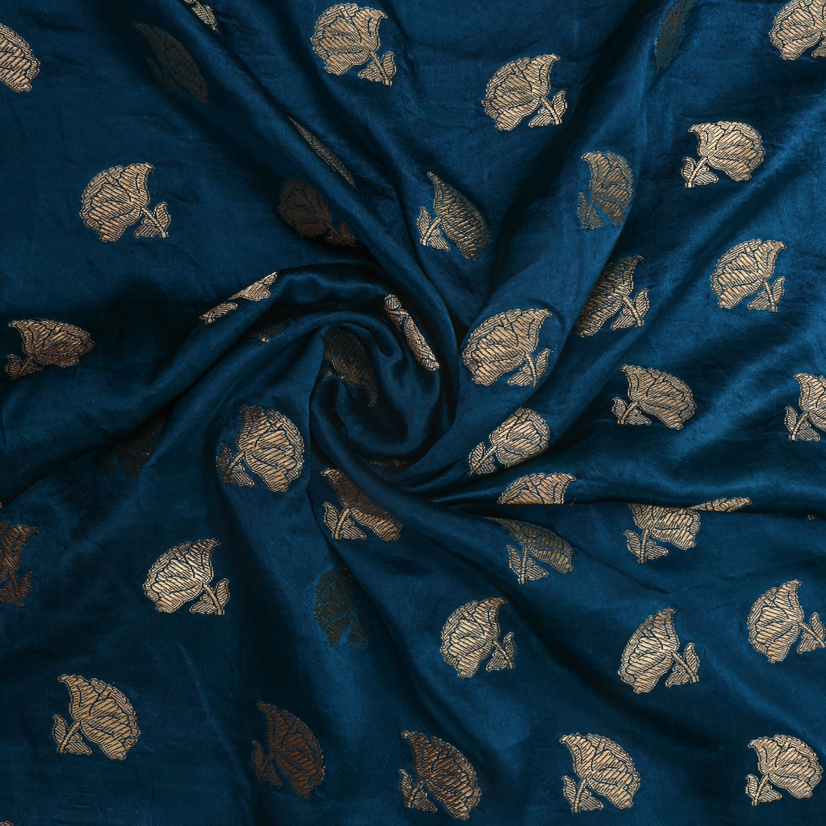 Teal Gold ZariLarge Floral Butti Jamawar Silk Fabric