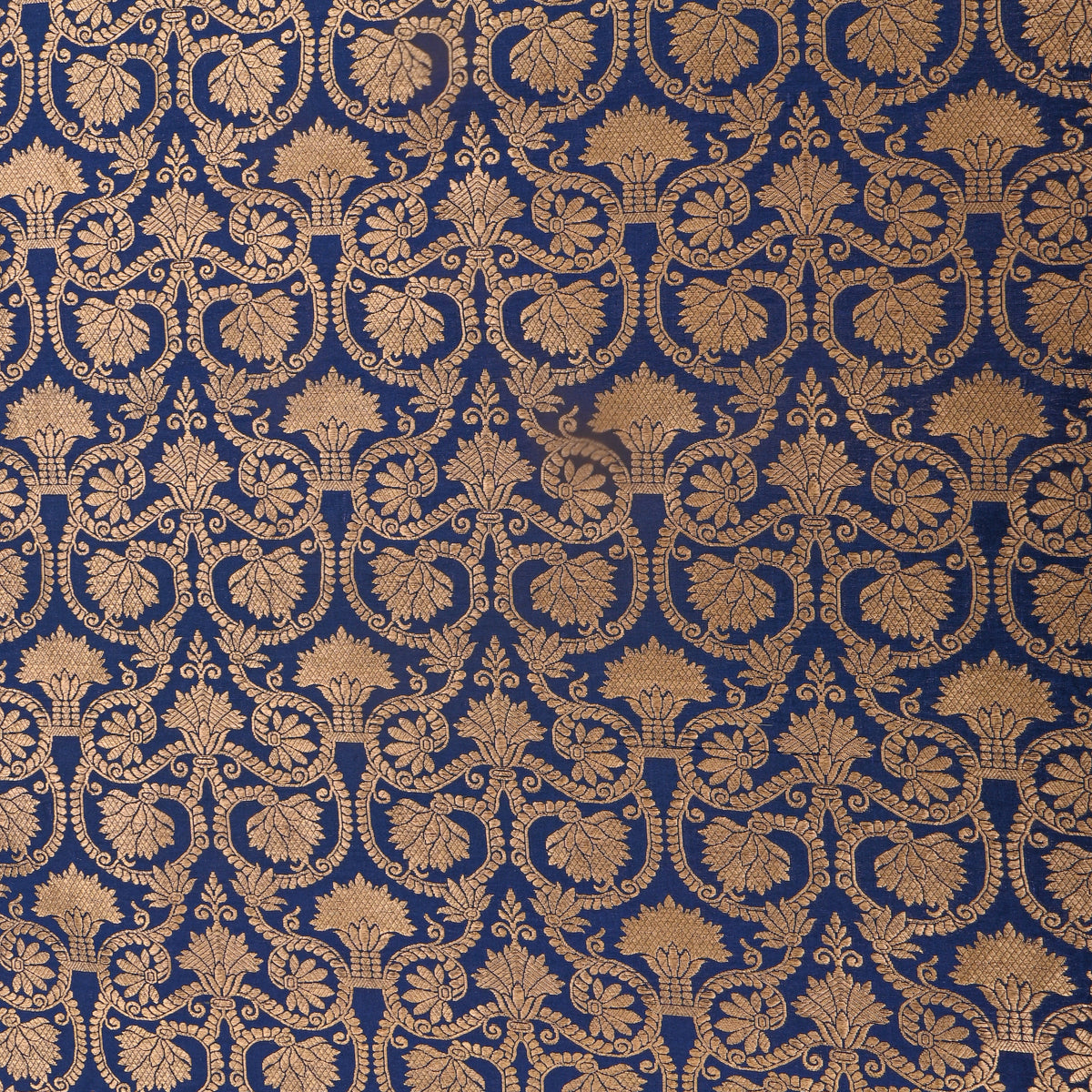 Dark Navy Blue Antique Gold Brocade Jamawar Silk Fabric