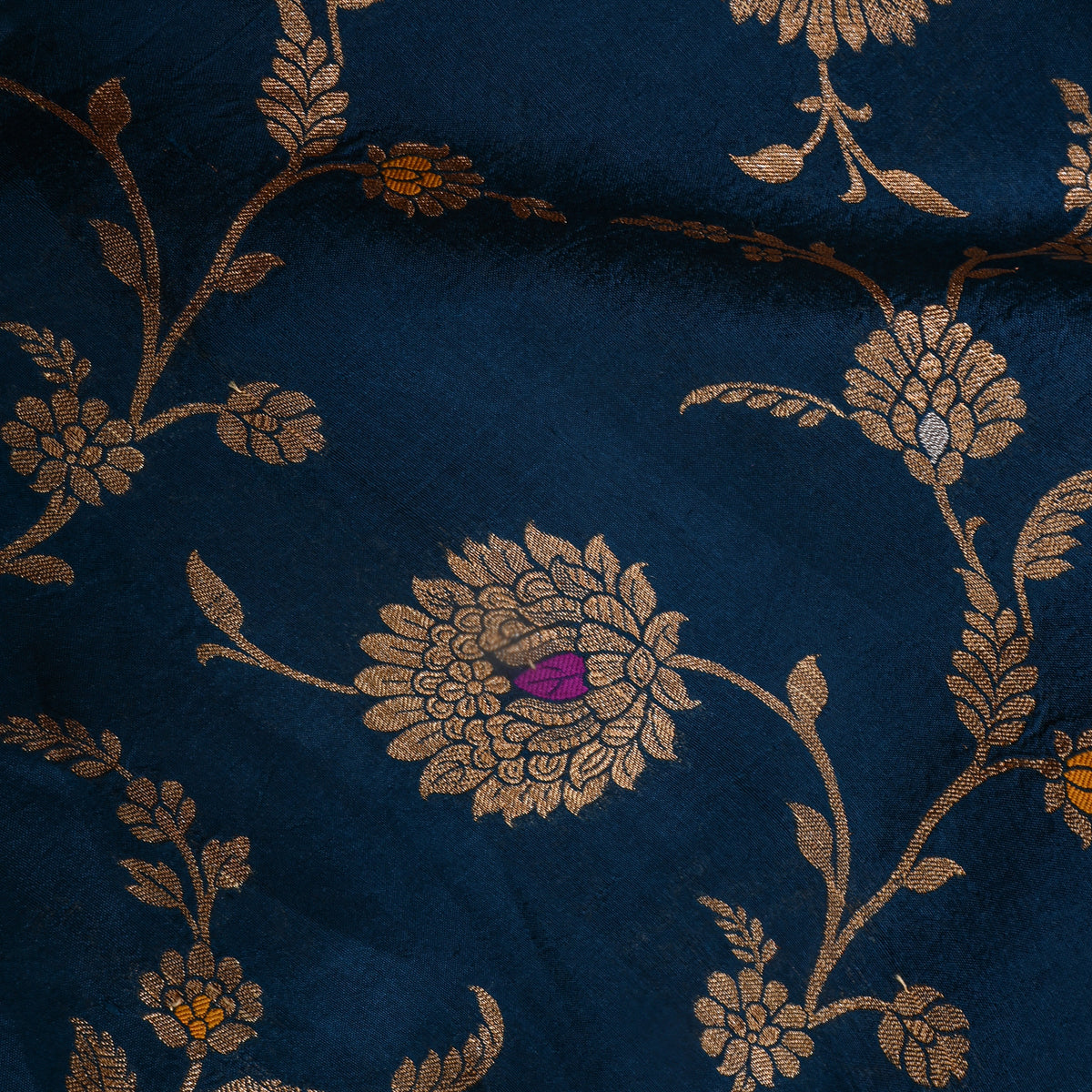 Blue Dual Tone Floral Jaal Jamawar Silk Fabric
