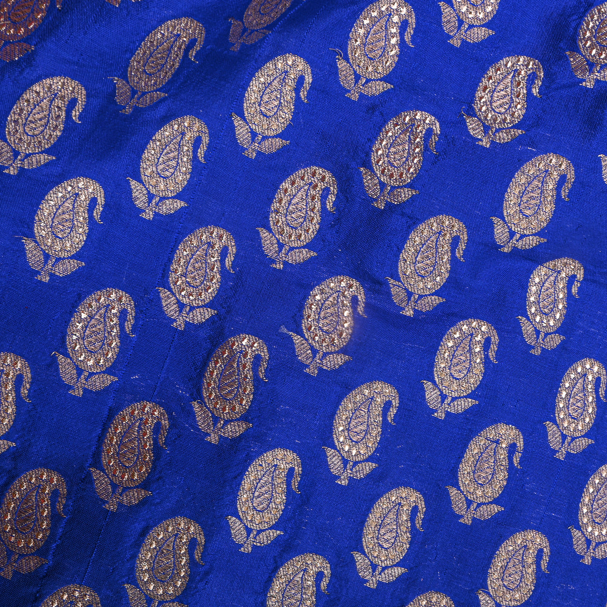 Azure Blue With Silver Zari Butti Banarasi Silk Fabric
