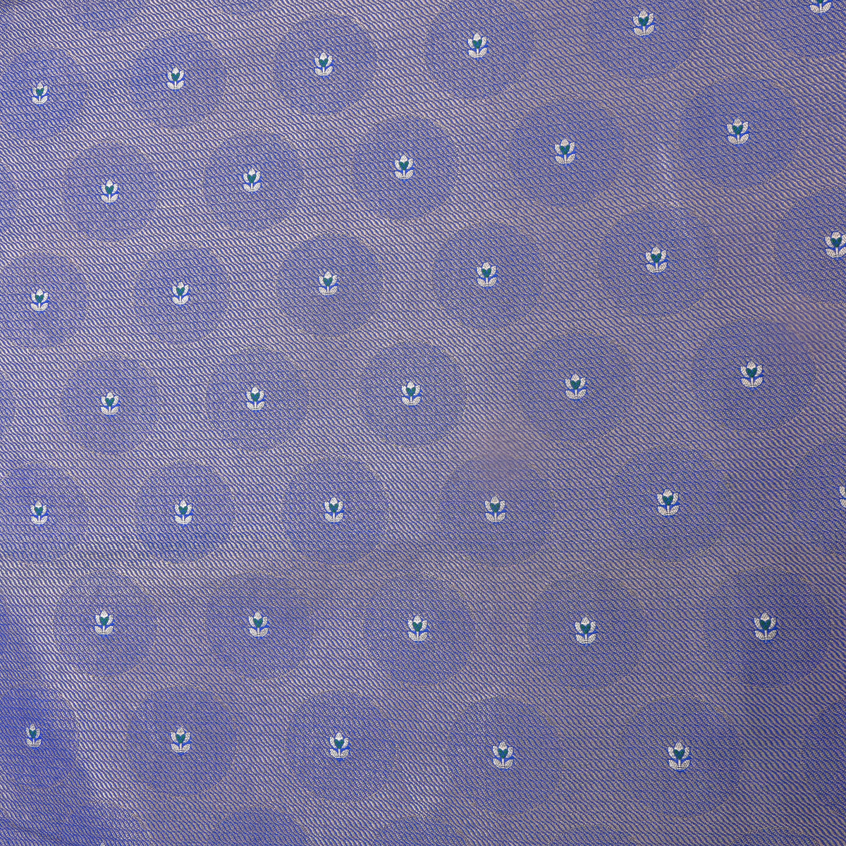 Periwinkle Silver Zai Floral Butti Self Weave Banarasi Silk Fabric