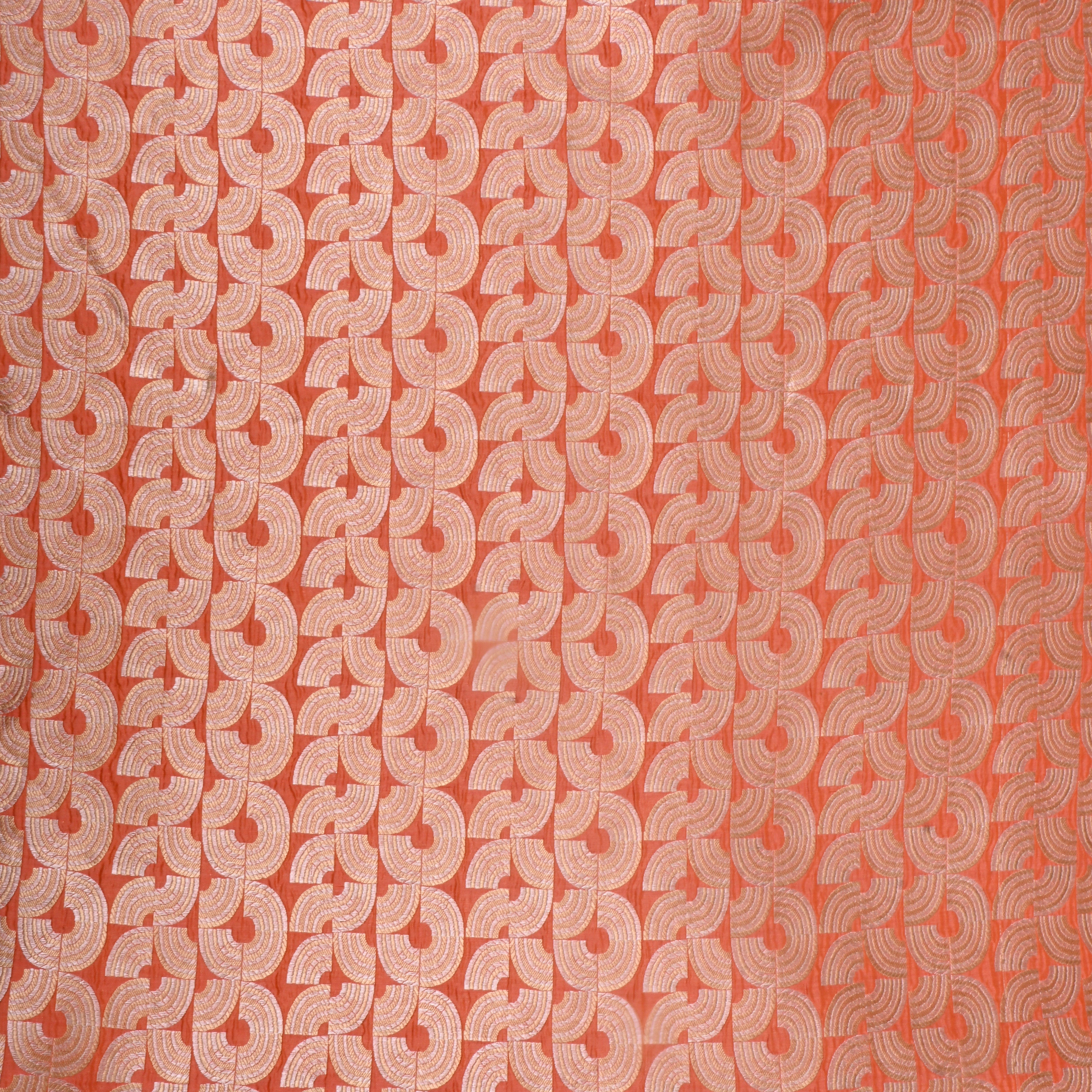 Light Orange Jamawar Silk Fabric With Geometric Patterns
