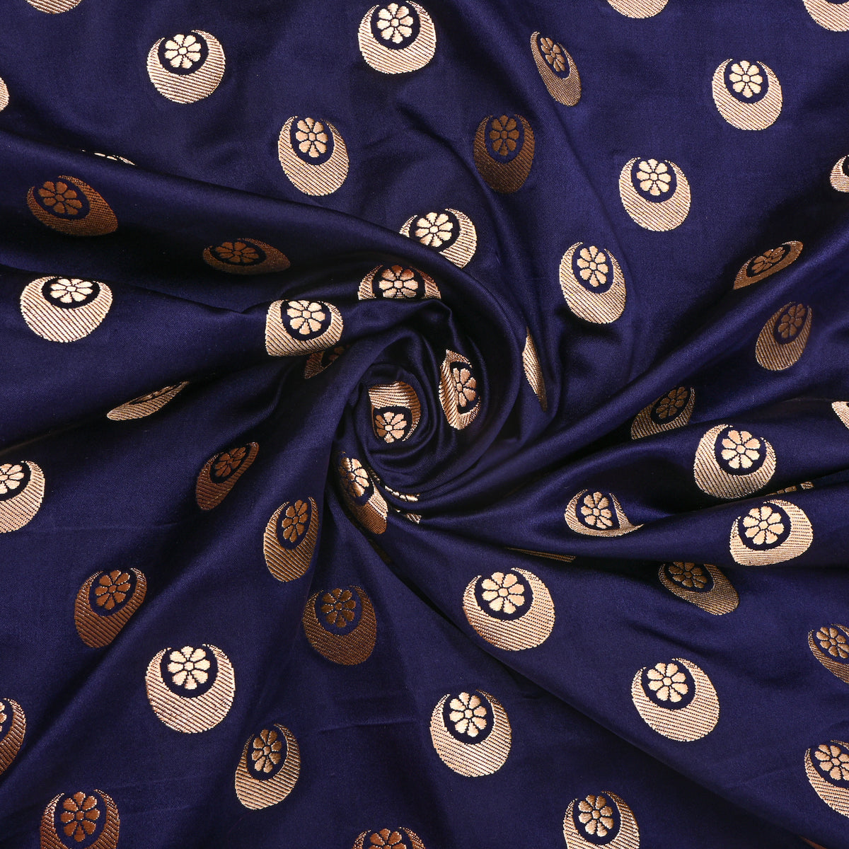 Navy Blue Gold Butti Self Weave Banarasi Silk Fabric