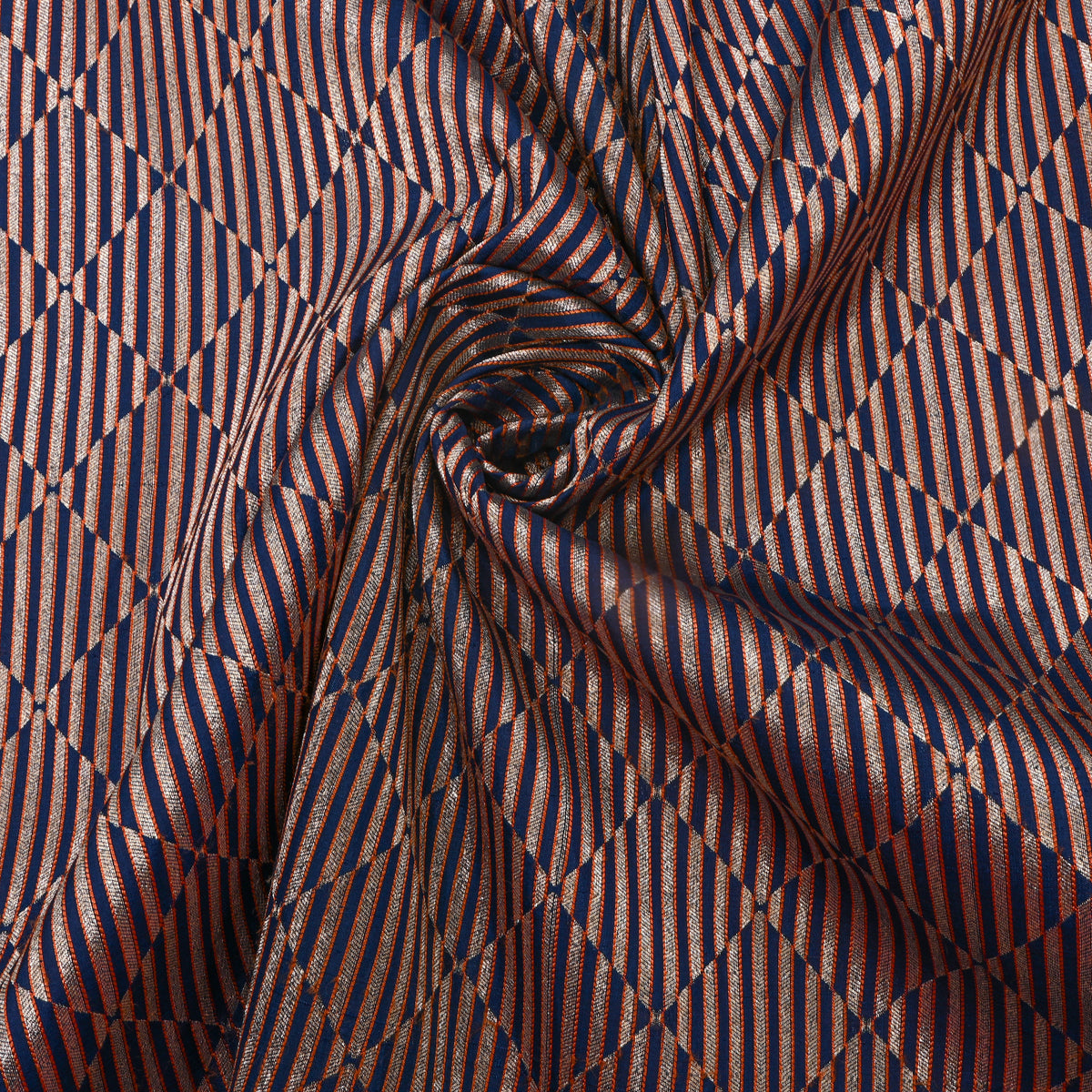 Peocock Blue Checks Illusion Stripes Jamawar Silk Fabric