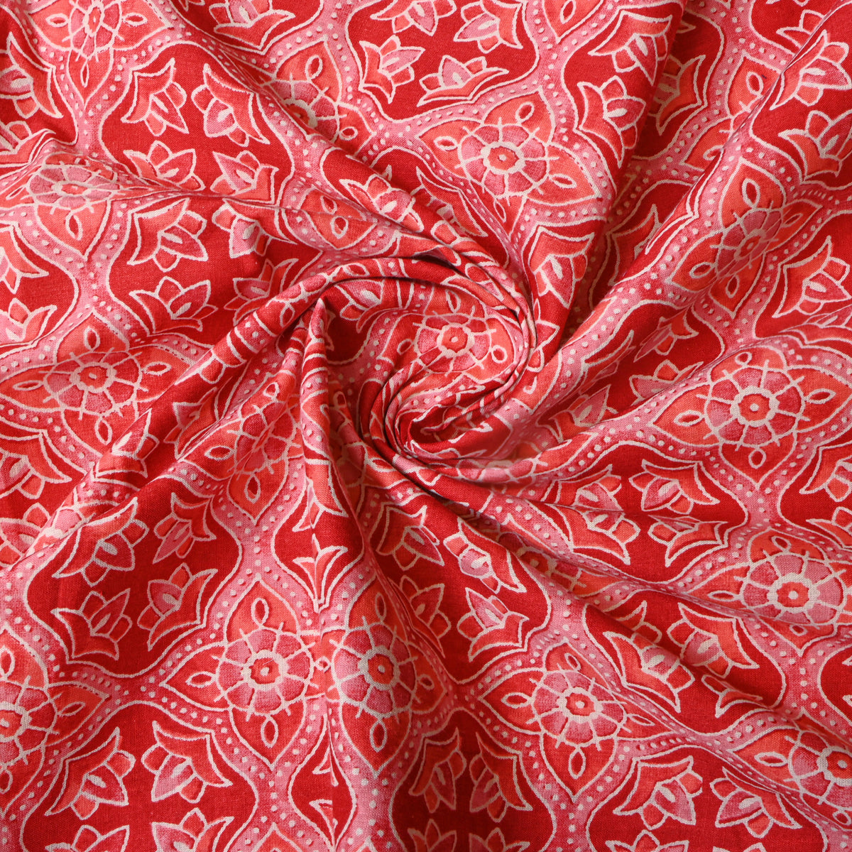 Coral Red Geometric Diamond Handloom Cotton Fabric