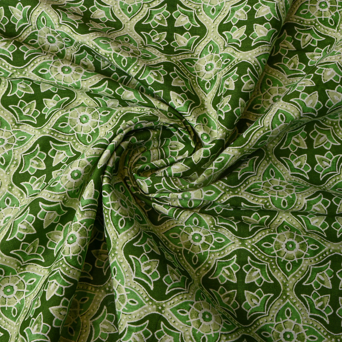 Fern Green Geometric Diamond Handloom Cotton Fabric