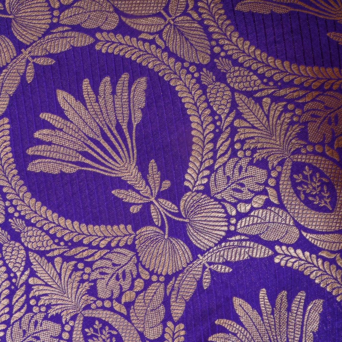 Violet Blue Gold Floral Medallion Jamawar Silk Fabric