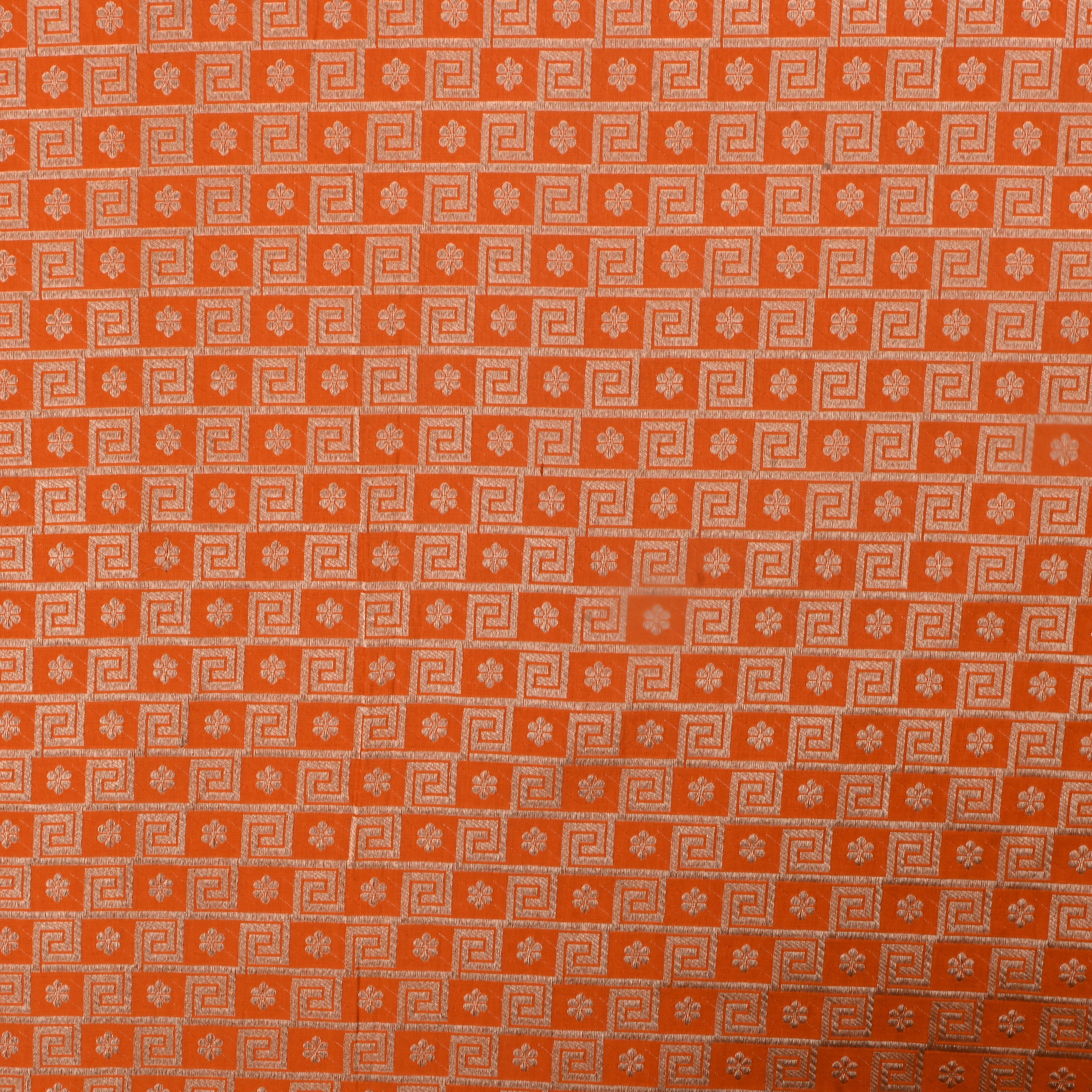 Halloween Orange Jamawar Silk Fabric With Geometrical And Floral Motifs