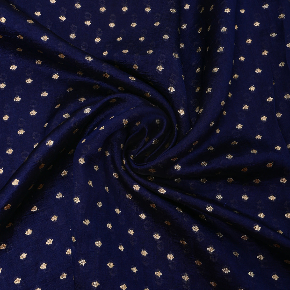 Navy Blue Gold Zari Butti Jamawar Organza Fabric