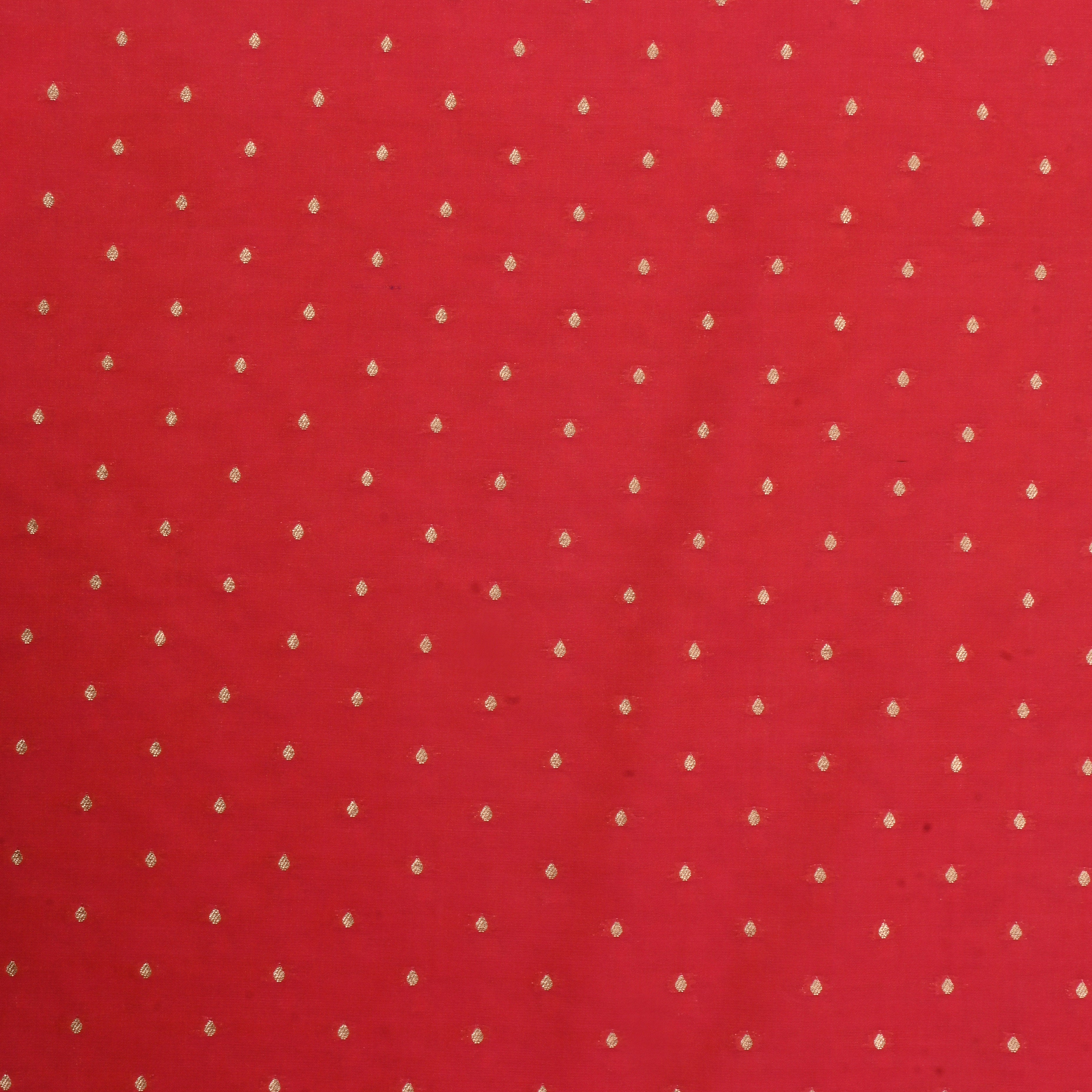 Fire Engine Red Jamawar Silk Fabric With Butti'S