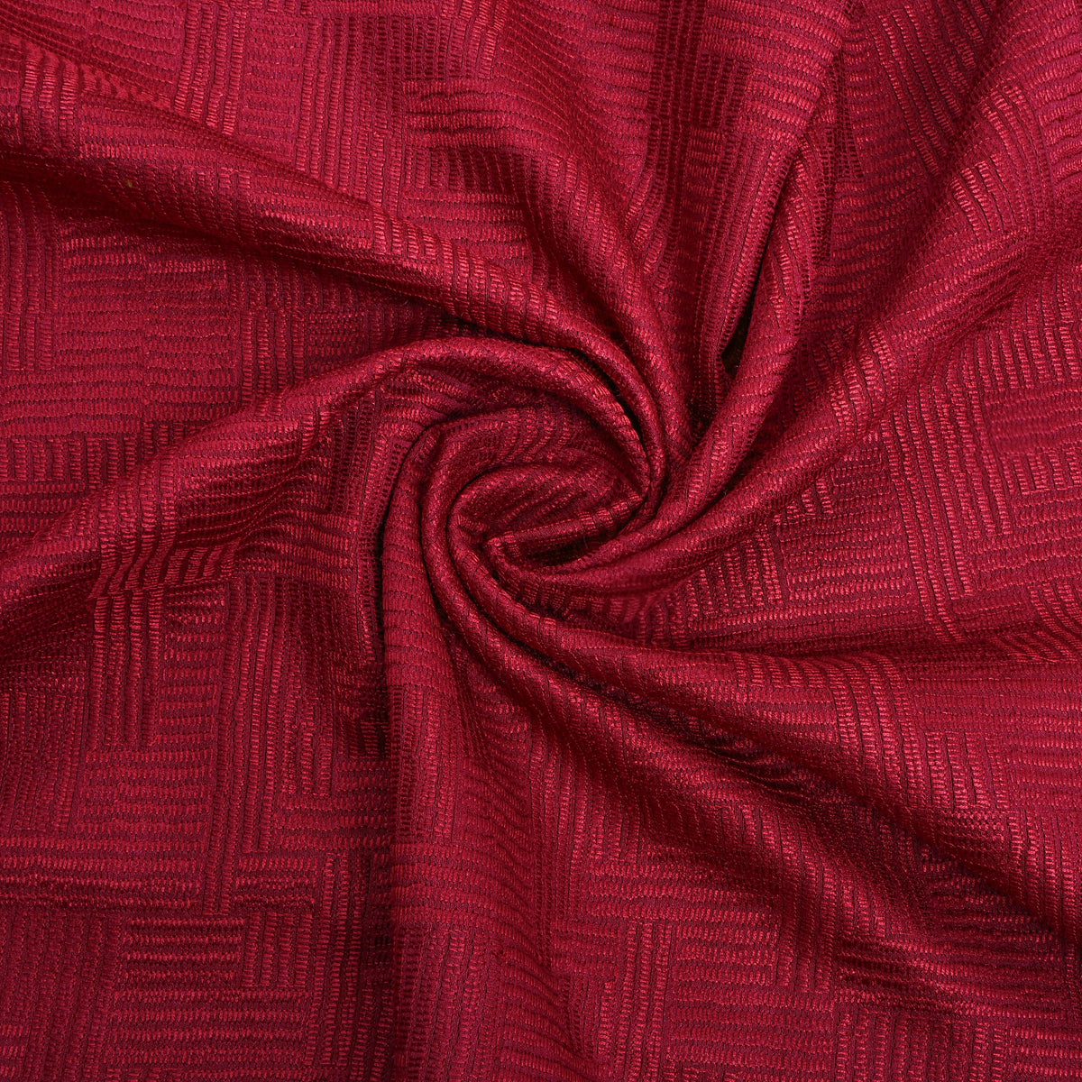 Cherry Red Geometric Thread Work Munga Tussar Fabric