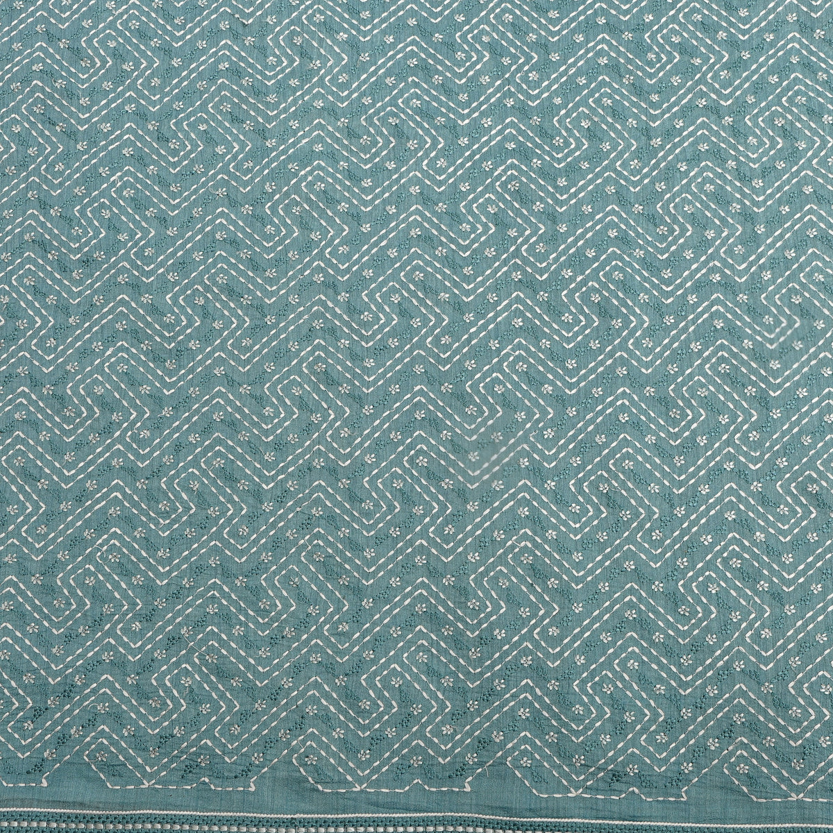 Denim Light Blue Geometric Thread Work Munga Tussar Fabric