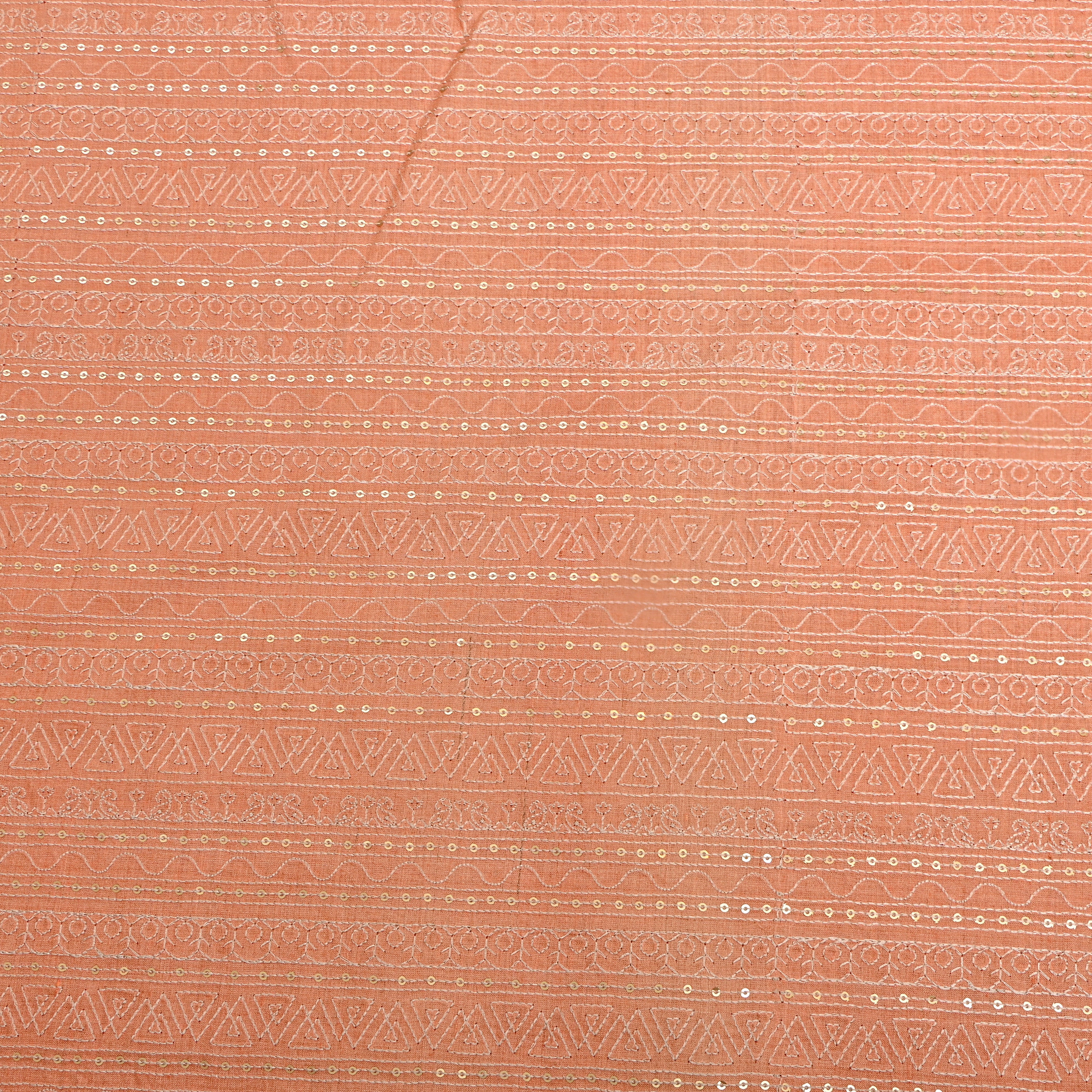Peach Zari Striped Embroidered Munga Tussar