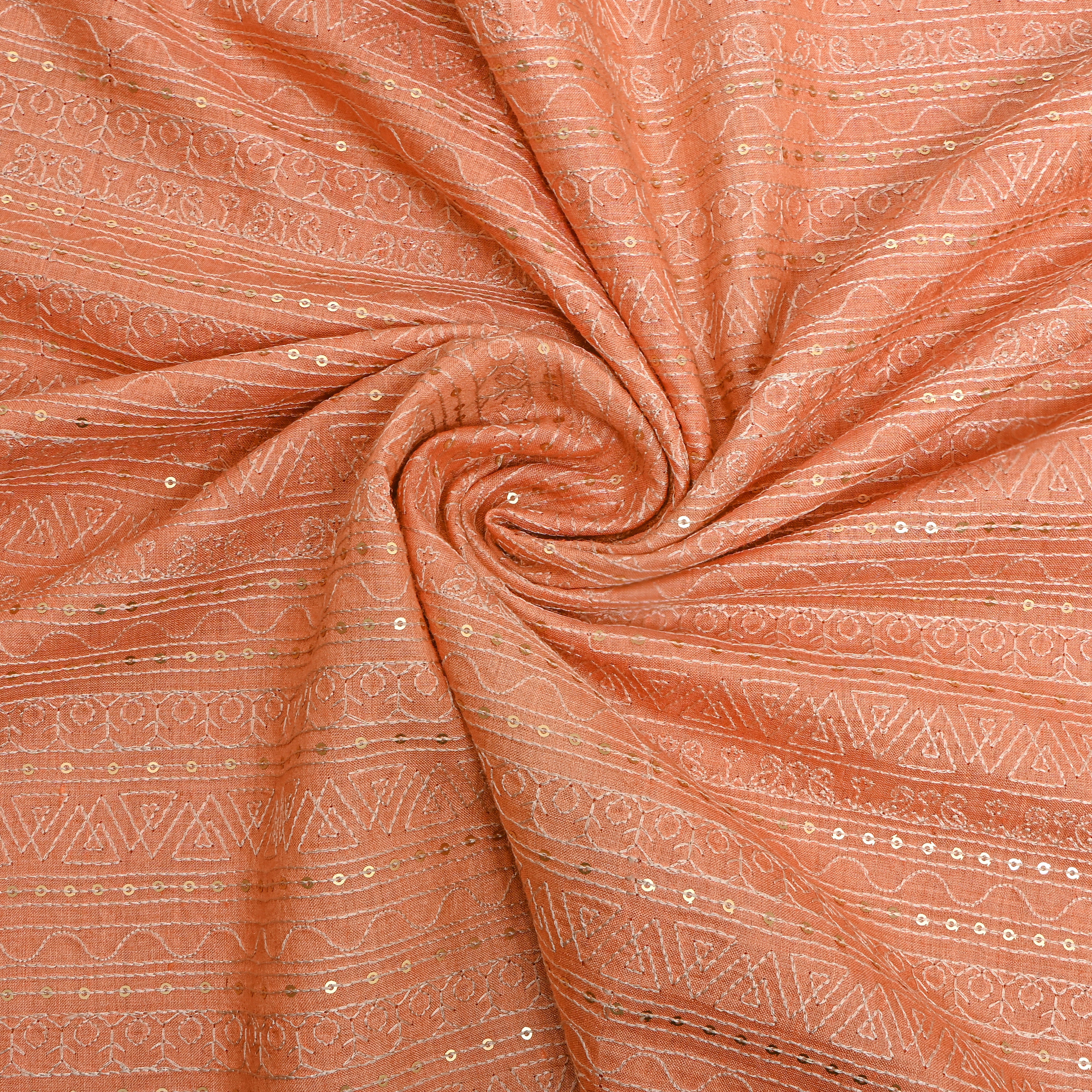 Peach Zari Striped Embroidered Munga Tussar