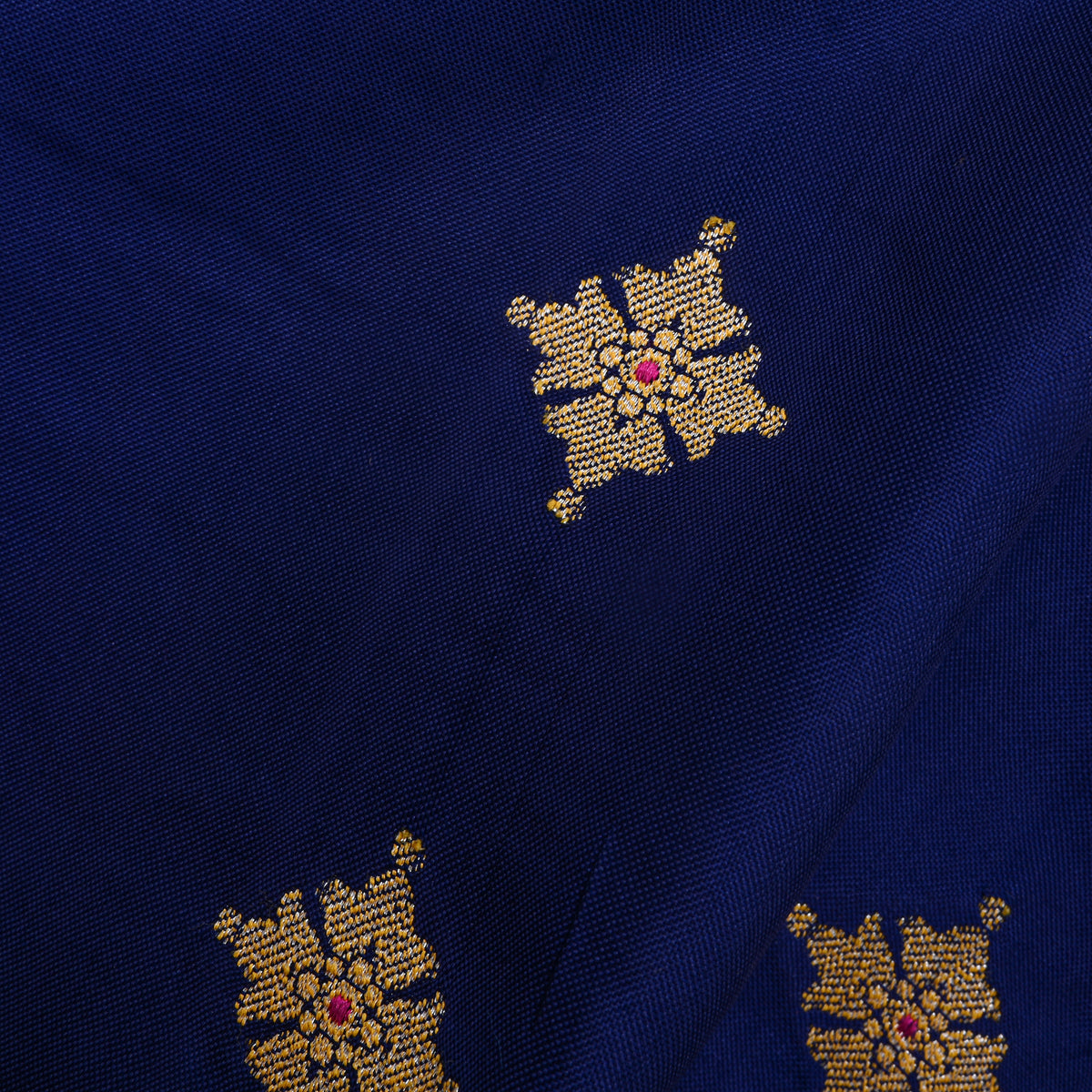 Sapphire Blue Zari Butti Self Weave Jamawar Silk Fabric
