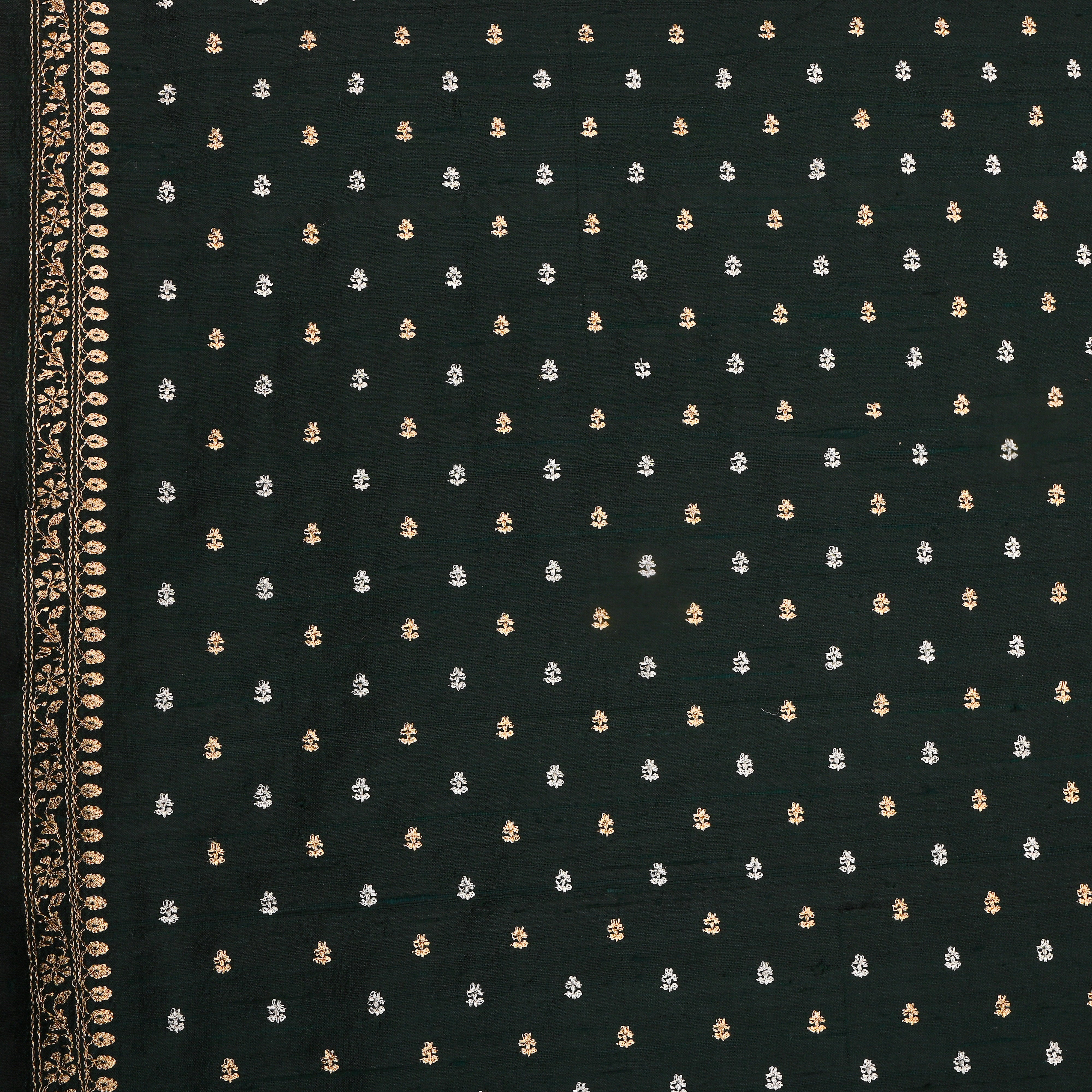Deep Sap Green Embroidery Raw Silk Fabric