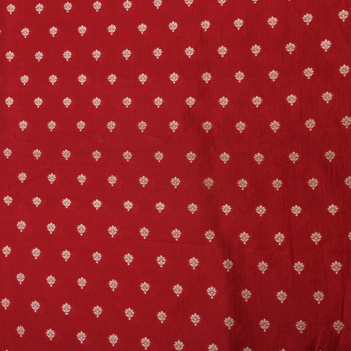 Brick Red Gold Zari Floral Butti Banarasi Silk Fabric