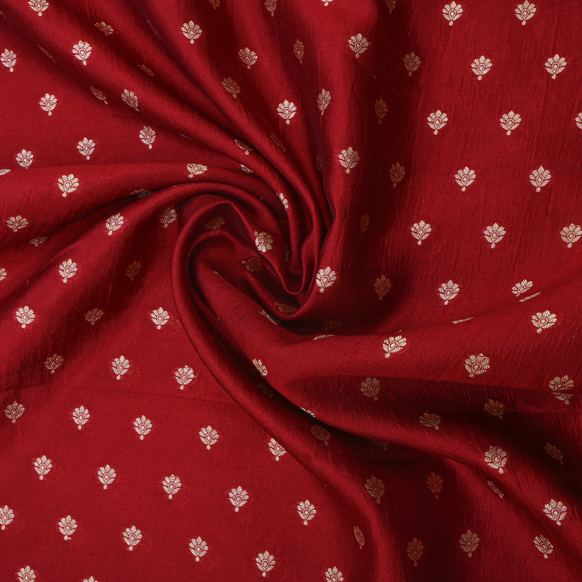 Brick Red Gold Zari Floral Butti Banarasi Silk Fabric
