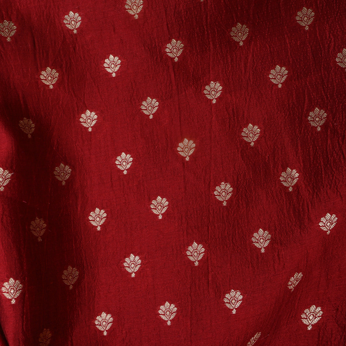 Brick Red Gold Zari Floral Butti Banarasi Silk Fabric