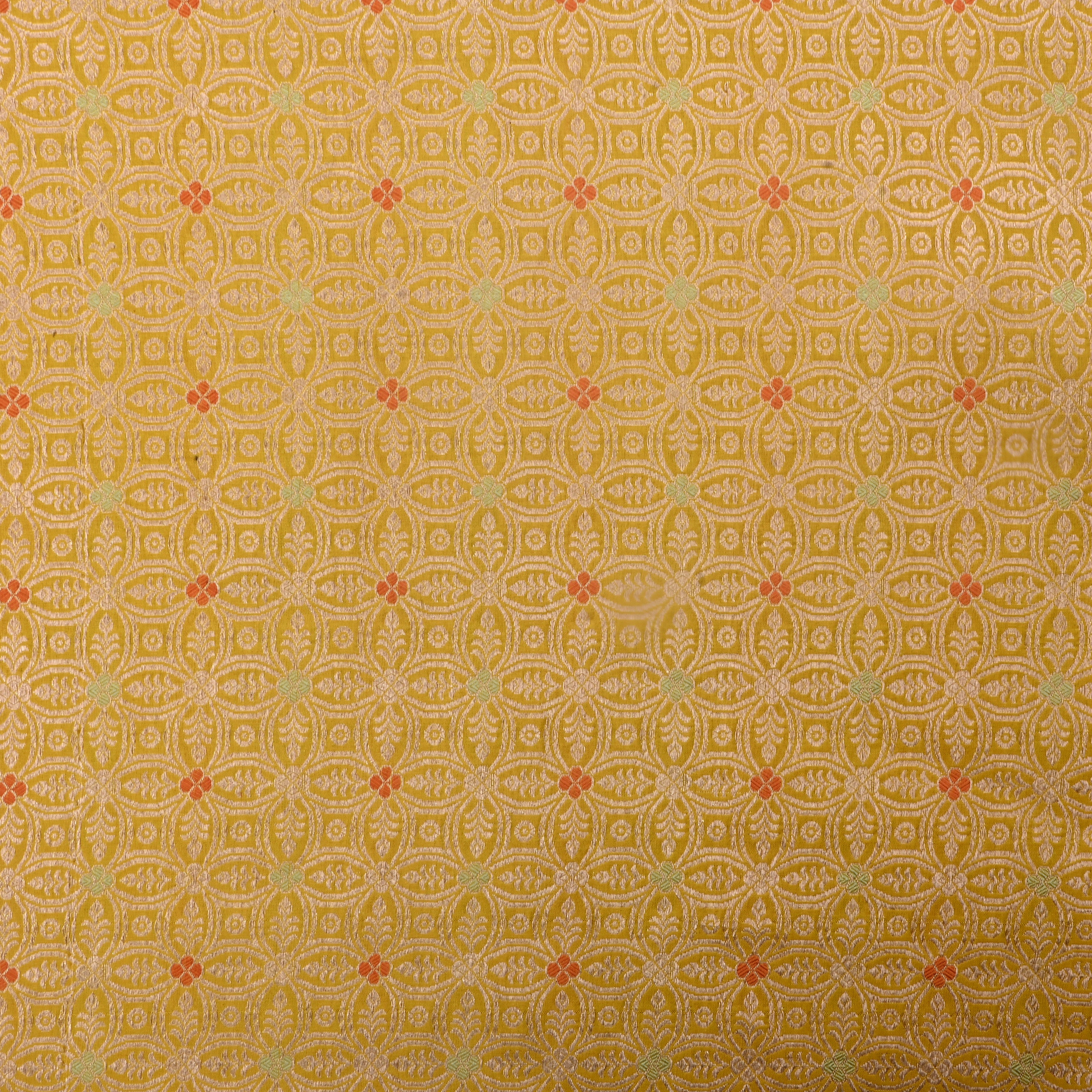 Satin Sheen Gold Jamawar Silk Fabric With Floral Design