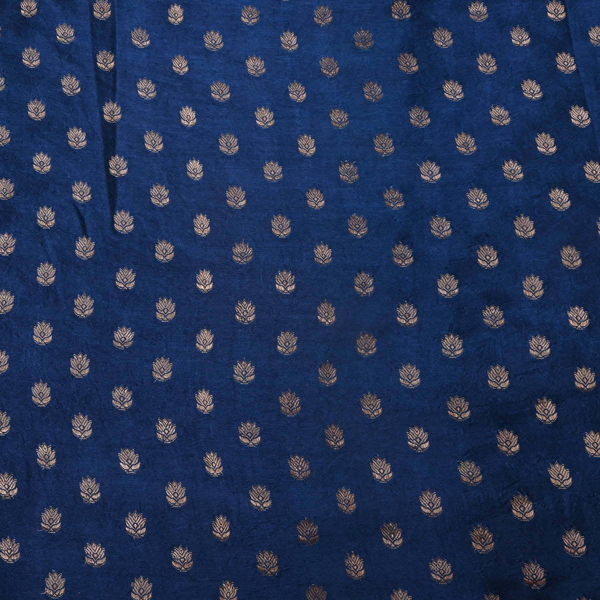 Navy Gold ZariFloral Butti Jamawar Silk Fabric